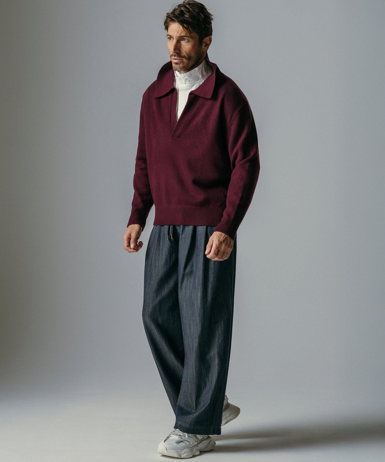 ウールブレンド Vネック ニットポロ