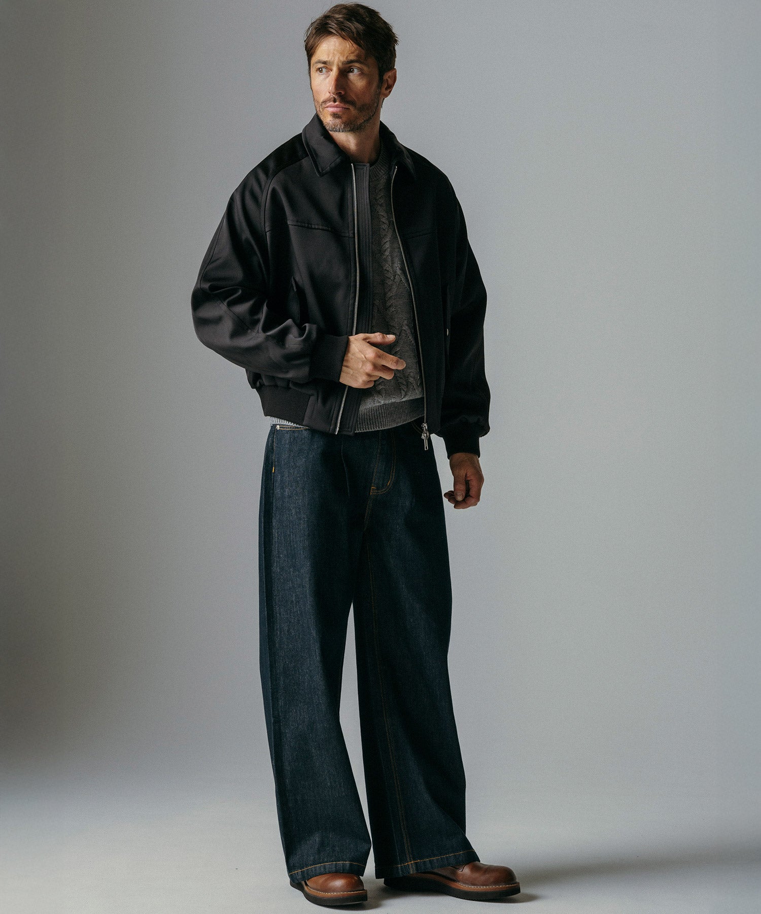 ハイウエスト デニムワイドパンツ