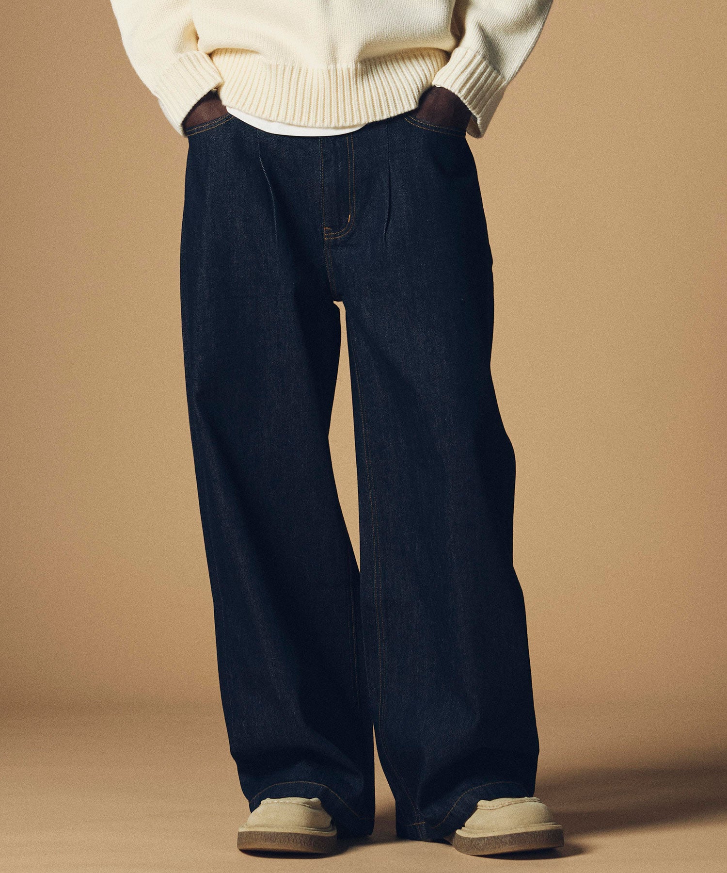 ハイウエスト デニムワイドパンツ
