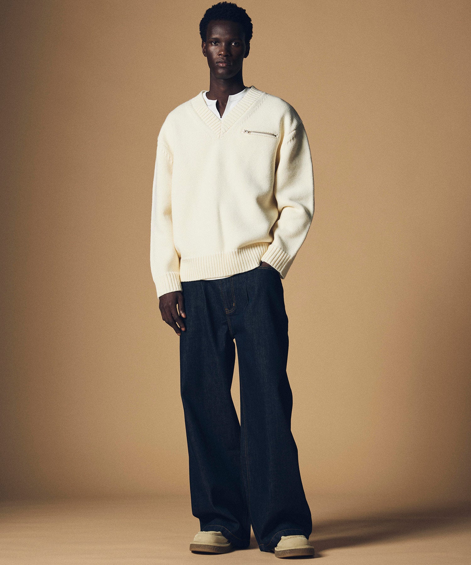 ハイウエスト デニムワイドパンツ