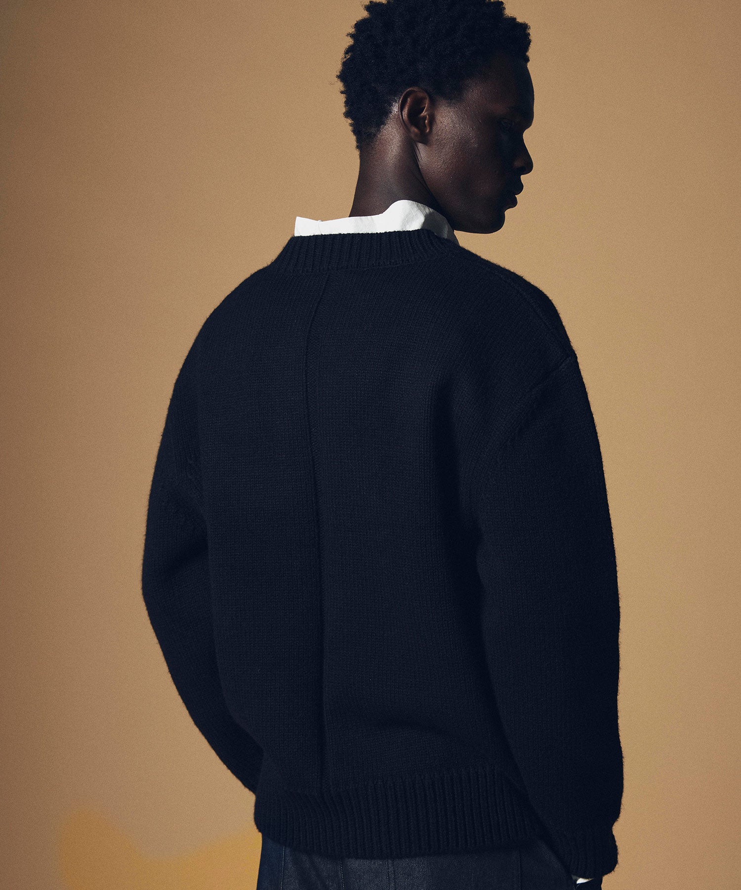 畦編み Vネック ジップアップニットプルオーバー