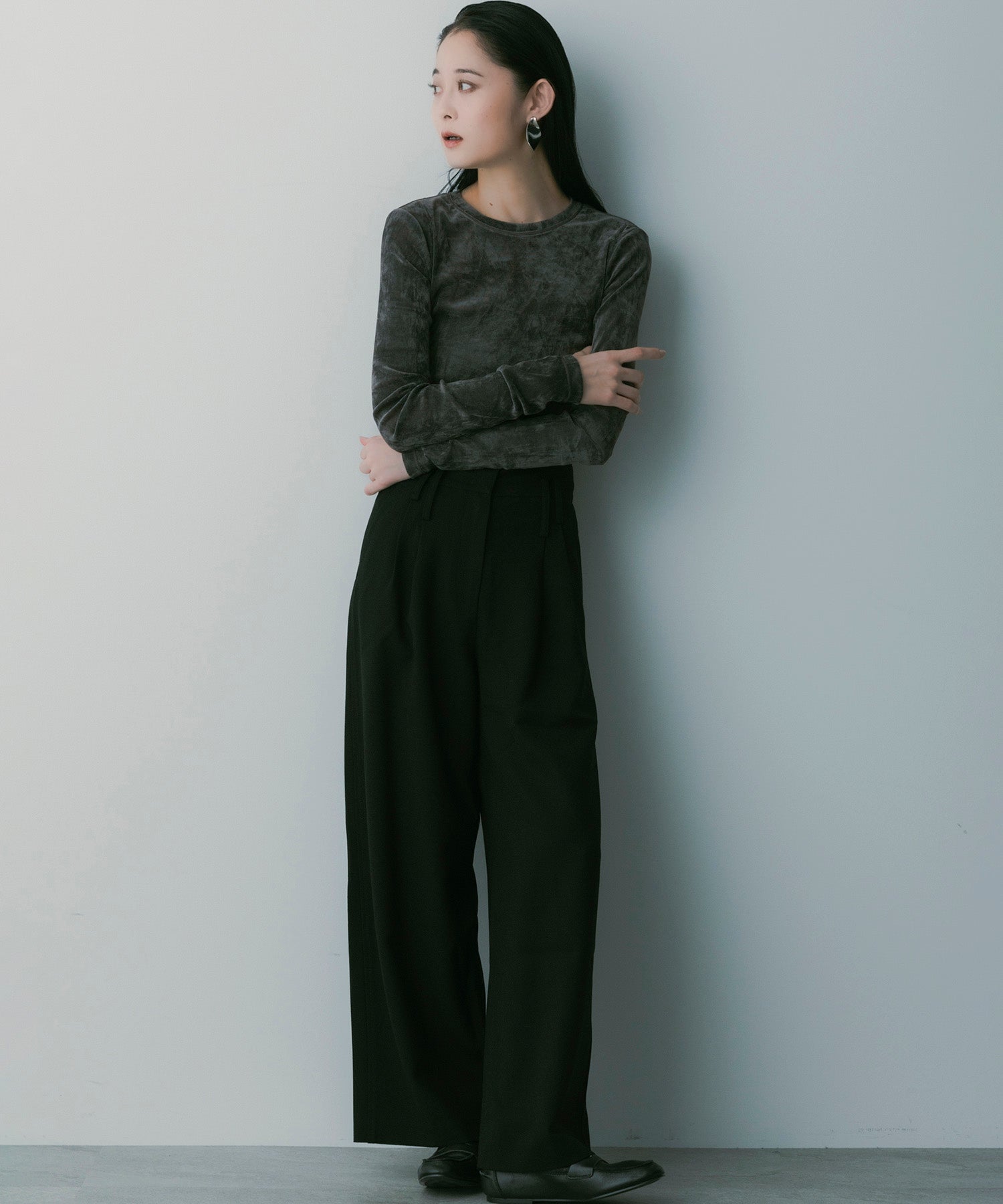 【3月中旬お届け予約商品】ハイウエスト ワイドスラックス