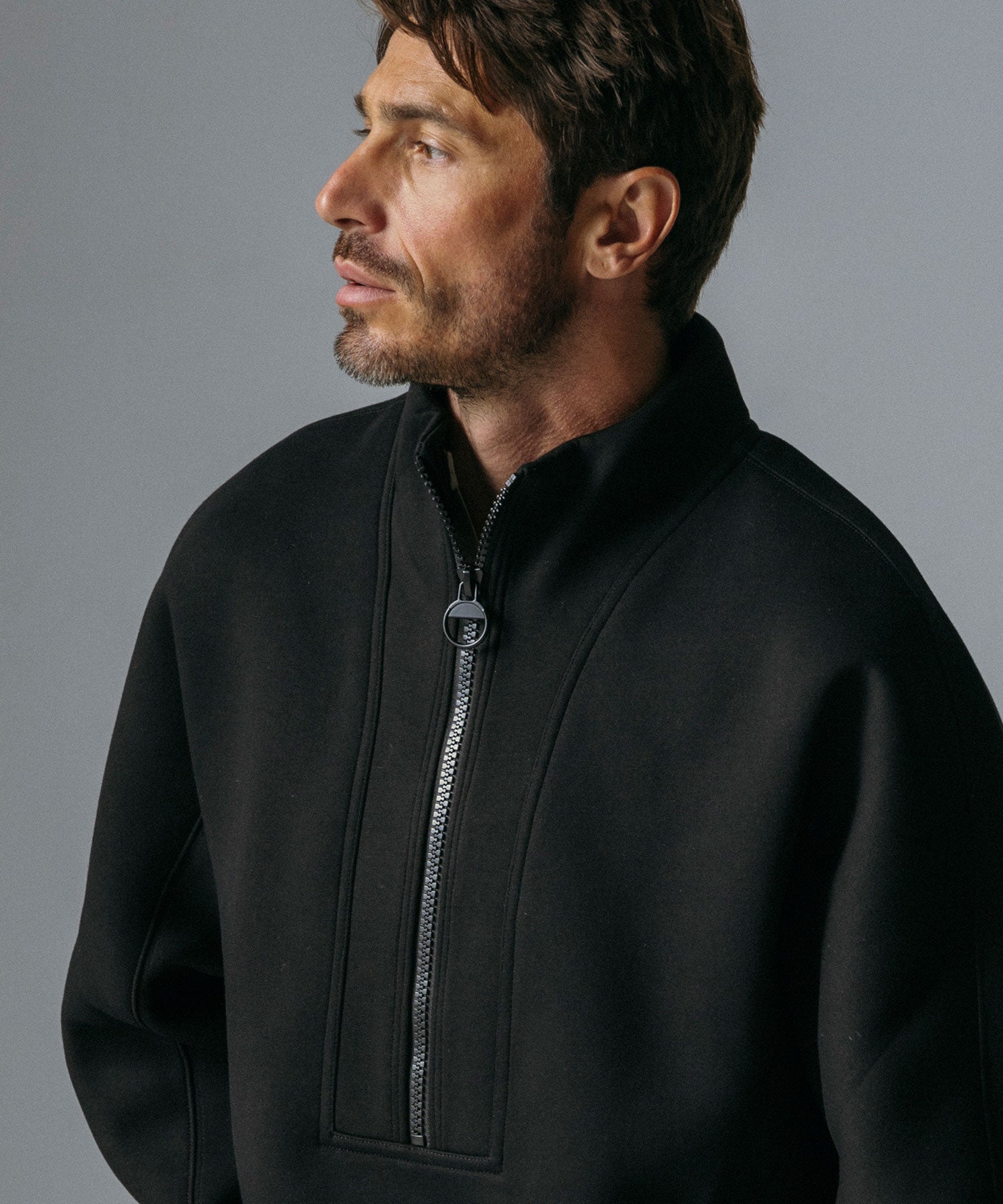 ハーフジップ モックネックプルオーバー