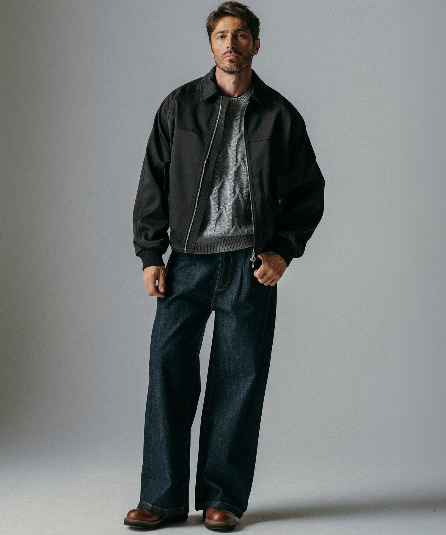 ハイウエスト デニムワイドパンツ