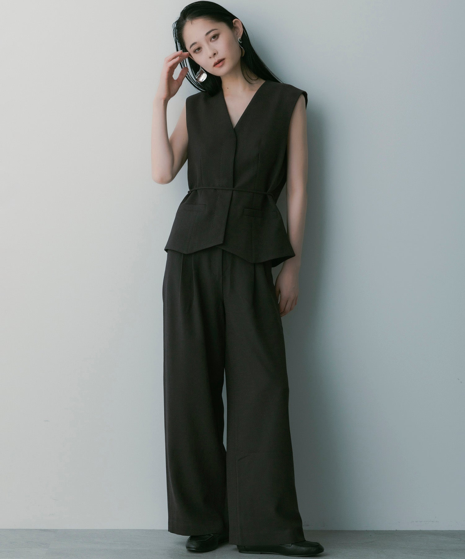 【3月中旬お届け予約商品】ハイウエスト ワイドスラックス