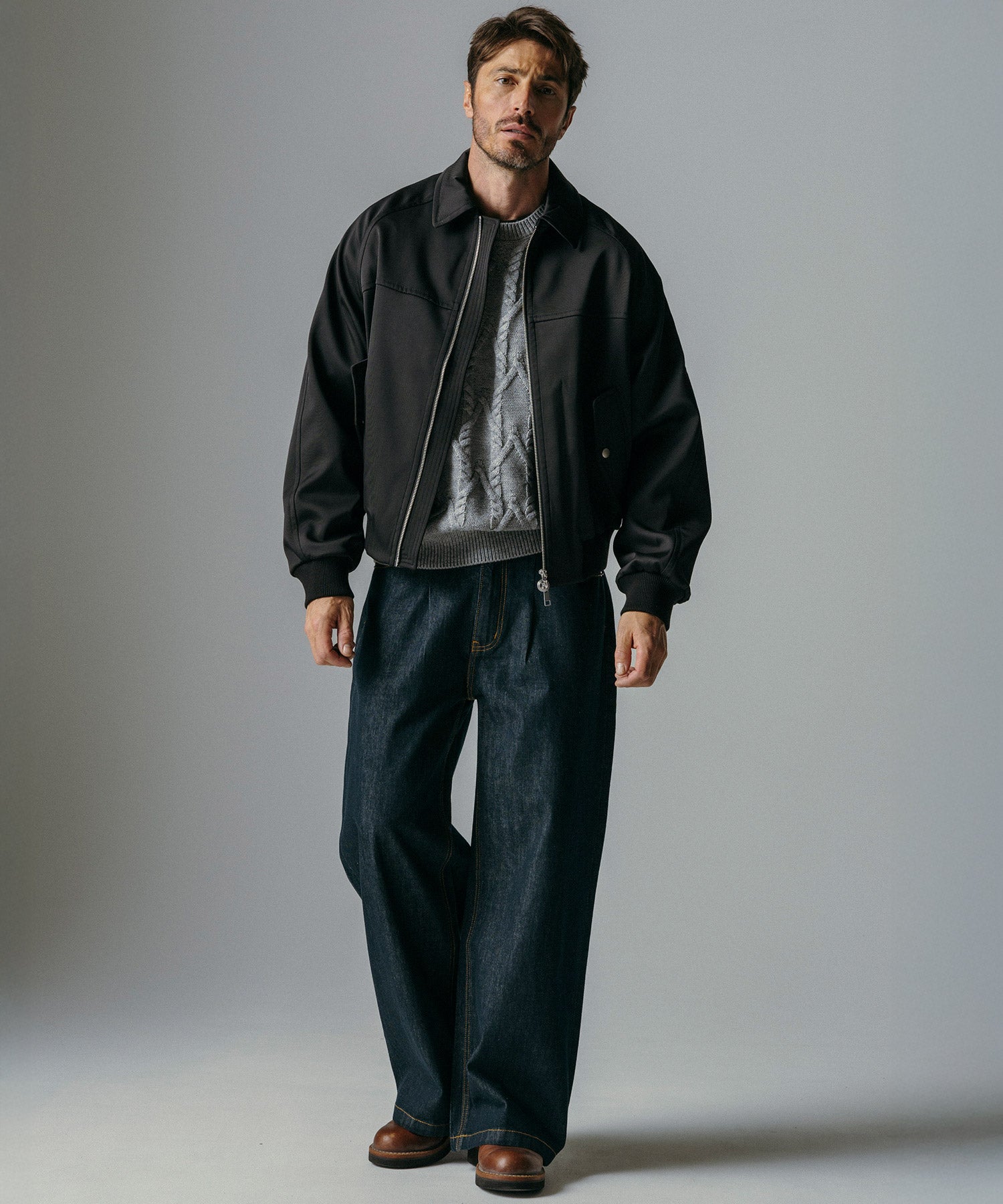 ハイウエスト デニムワイドパンツ