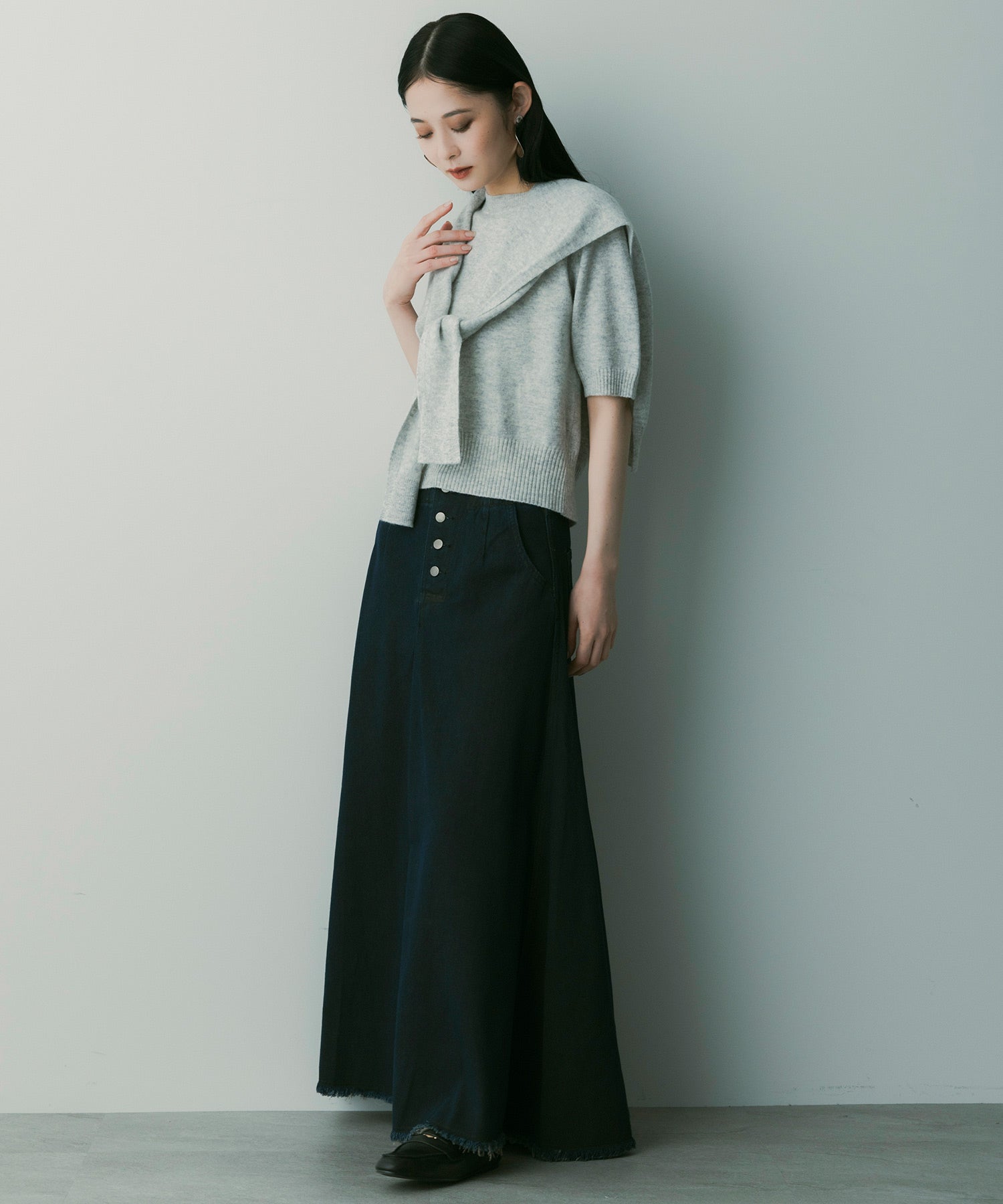 【12月上旬お届け予約商品】ヴィンテージライク フレアデニムスカート