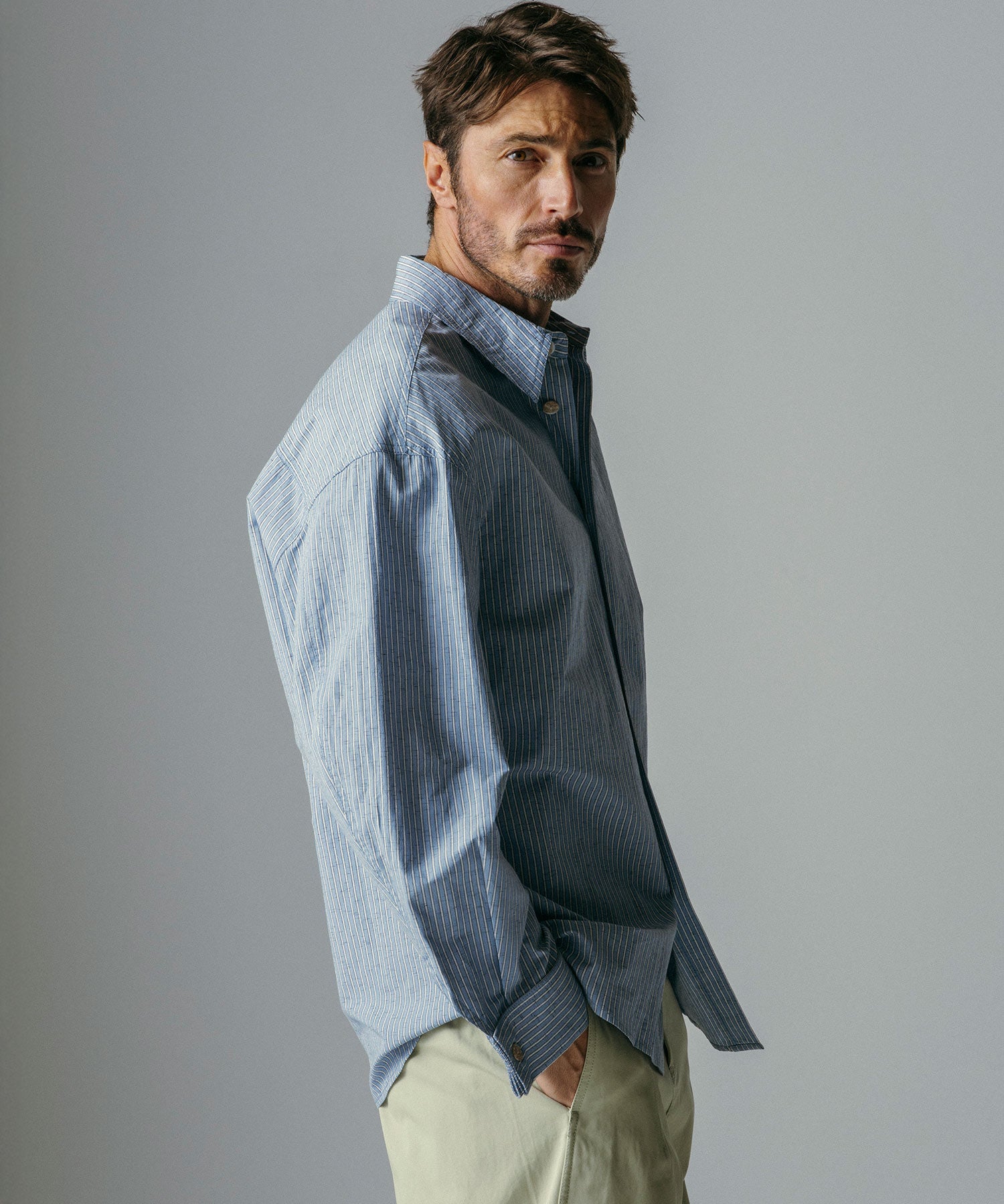 リネンブレンド ストライプシャツ