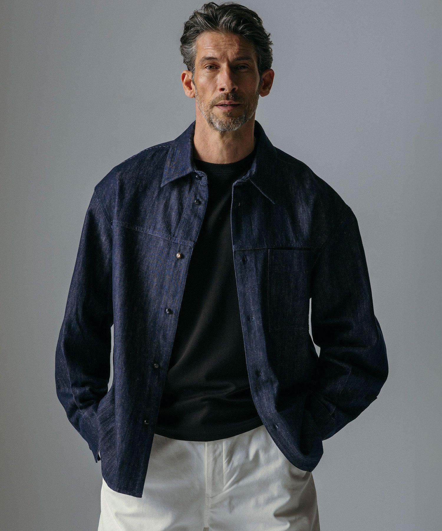 ソフトウォッシュデニム 長袖シャツ