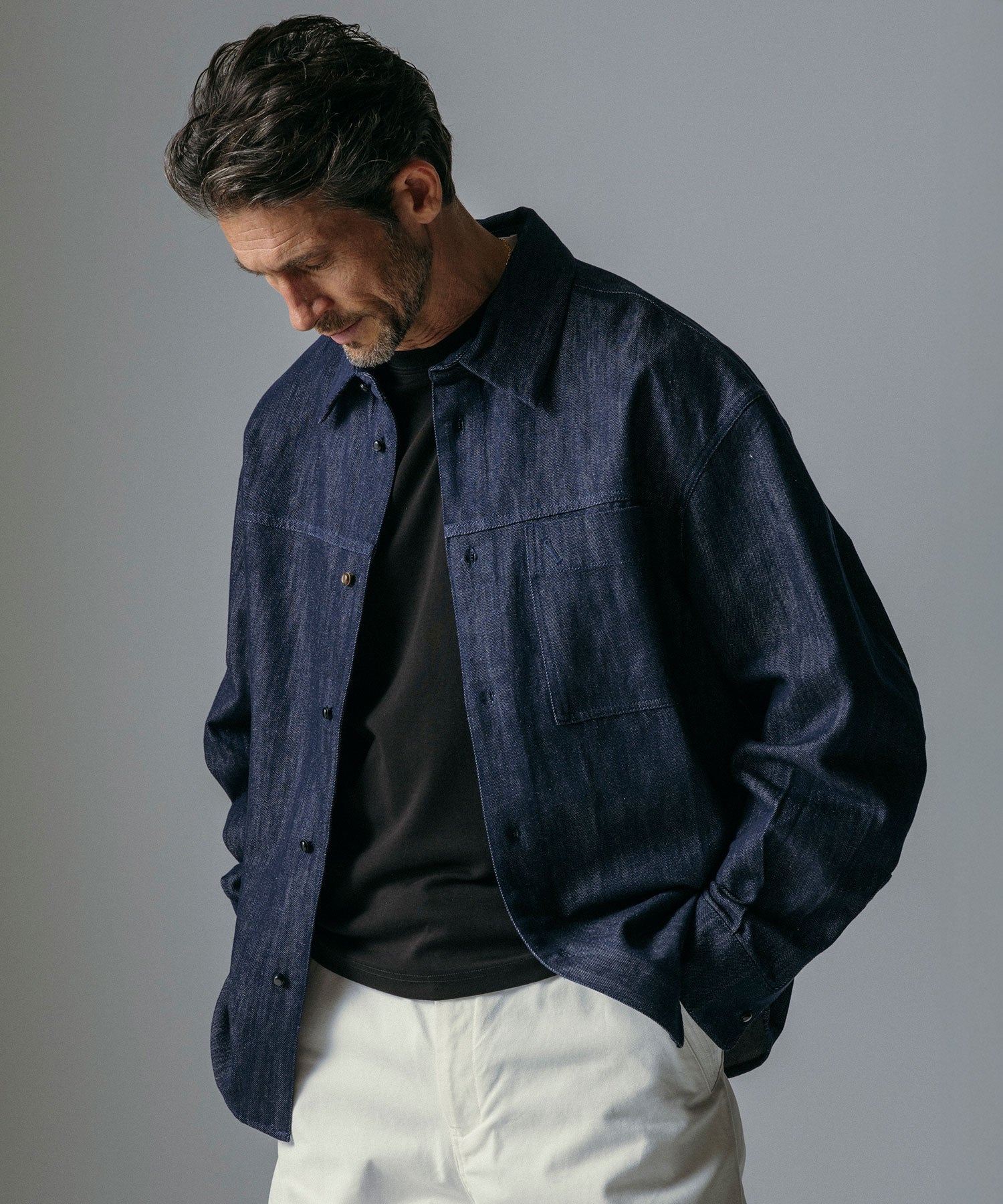 ソフトウォッシュデニム 長袖シャツ