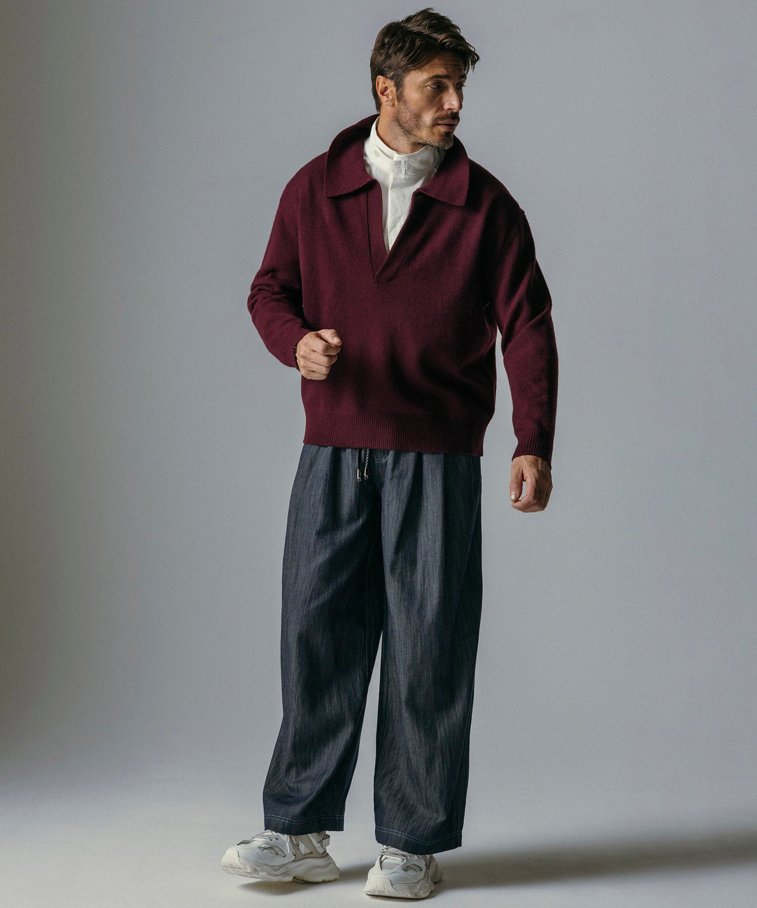 【12月上旬お届け予約商品】編み紐付き クロップド丈 ワイドデニムパンツ