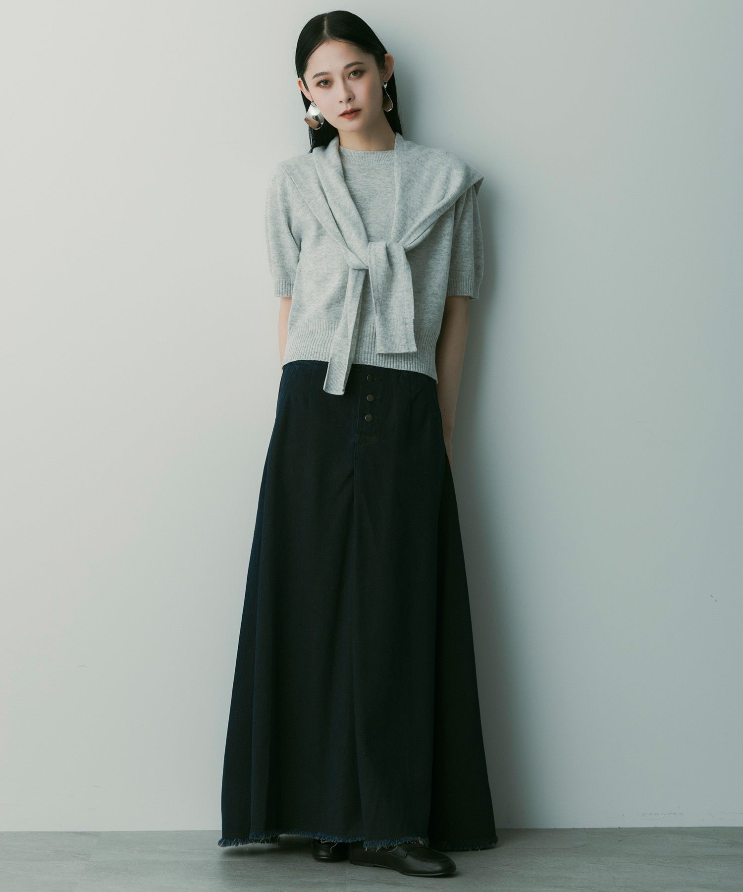 【12月上旬お届け予約商品】ヴィンテージライク フレアデニムスカート