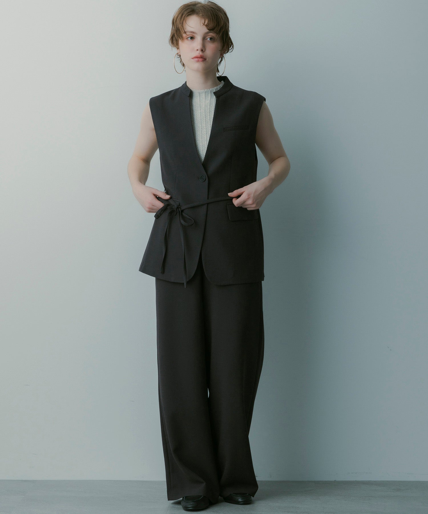 【3月中旬お届け予約商品】ハイウエスト ワイドスラックス