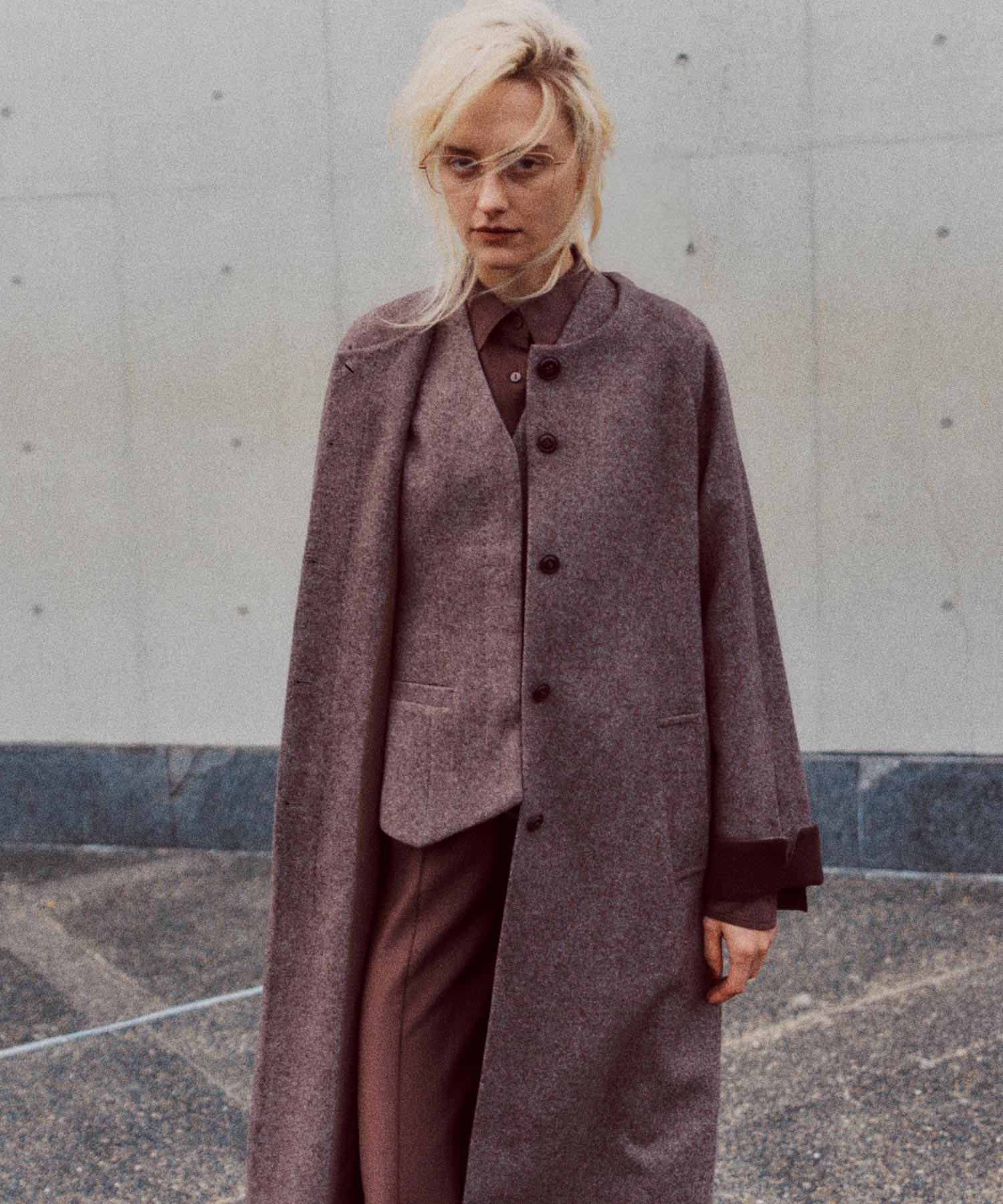 【3月中旬お届け予約商品】ヘリンボーンウールロングコート