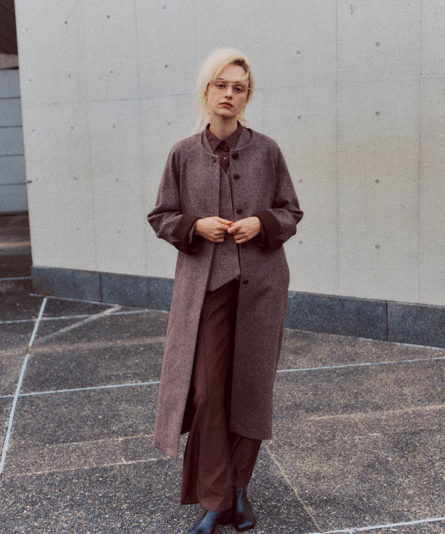 【3月中旬お届け予約商品】ヘリンボーンウールロングコート