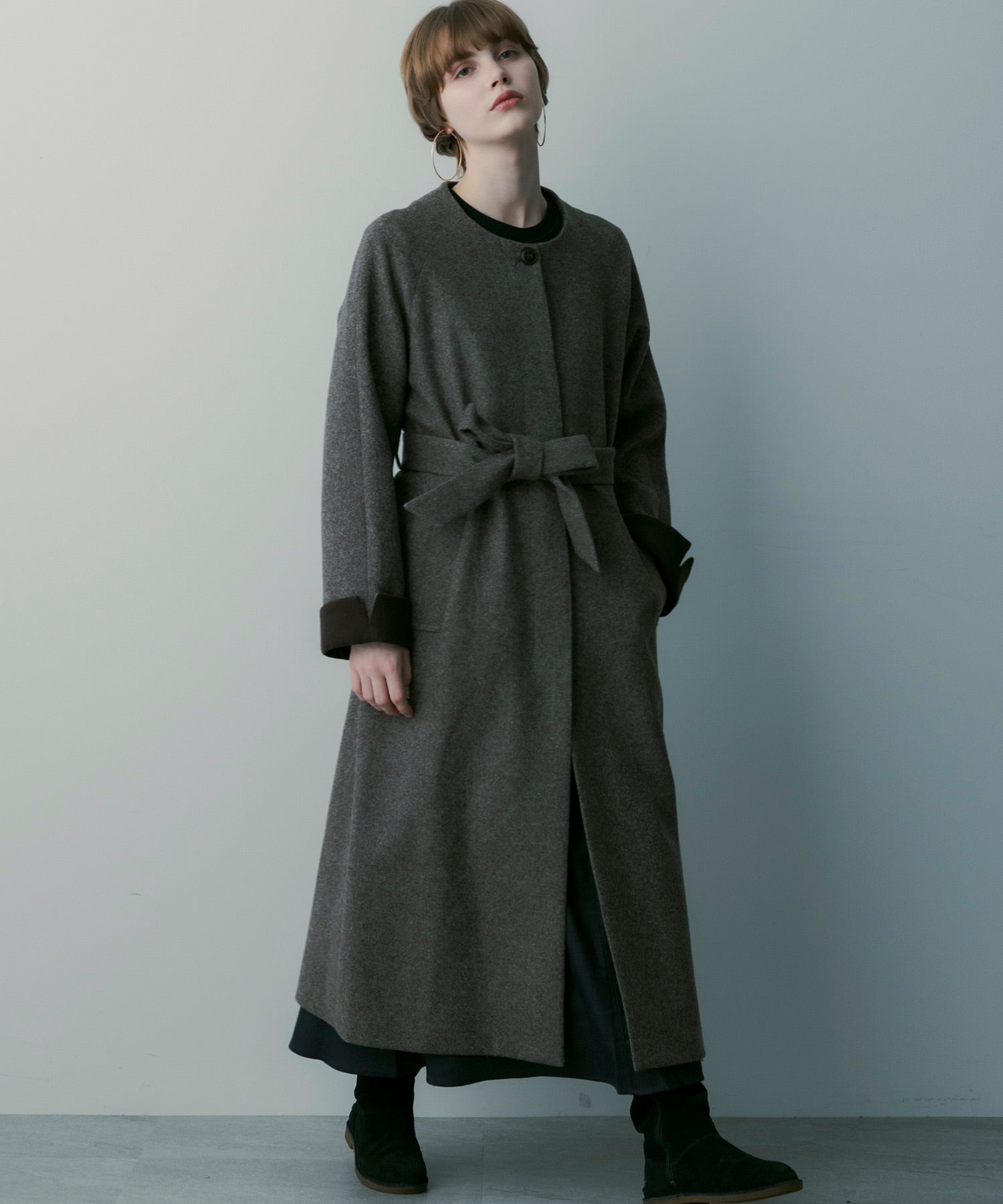 【12月中旬お届け予約商品】ヘリンボーンウールロングコート