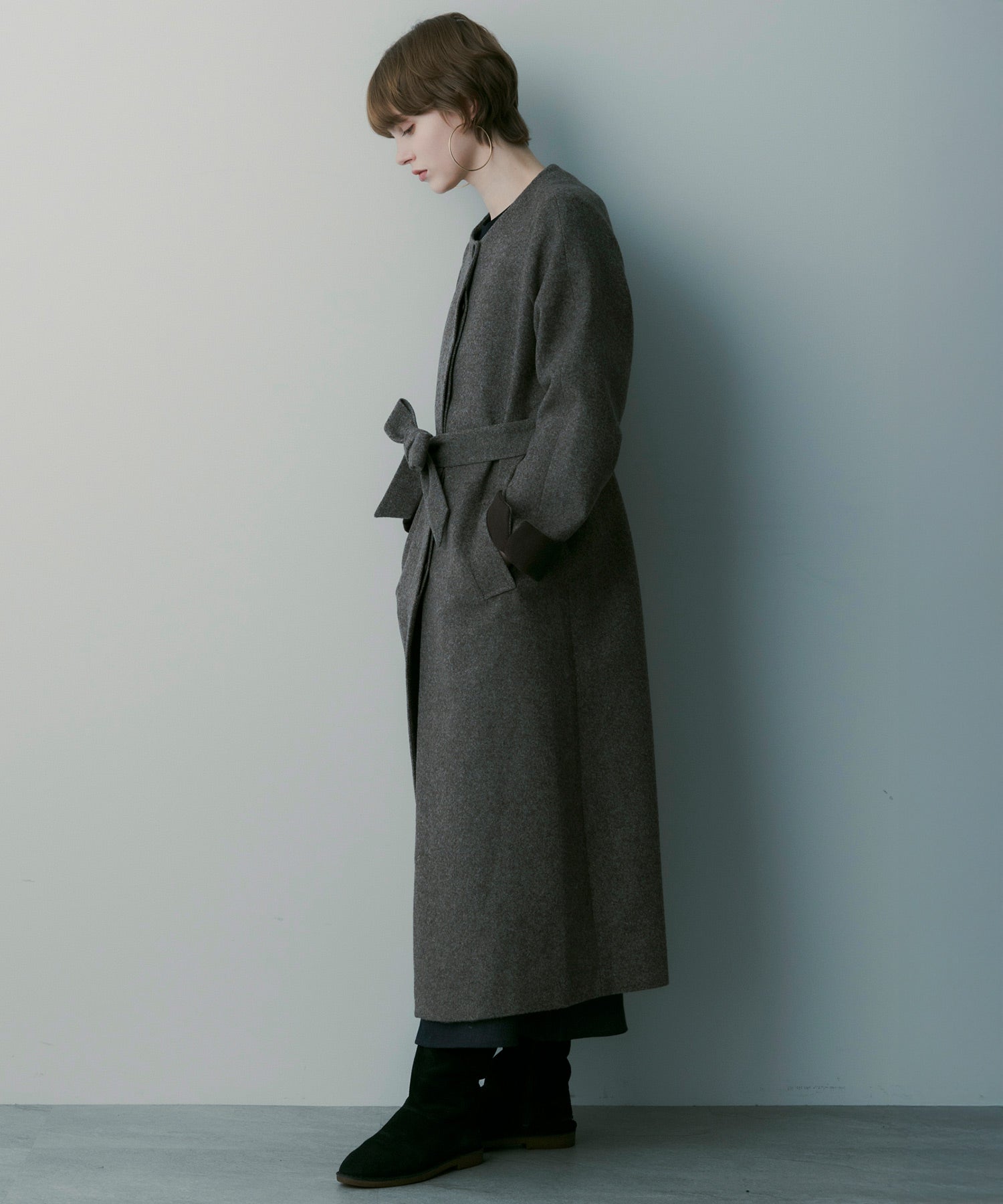 【12月中旬お届け予約商品】ヘリンボーンウールロングコート