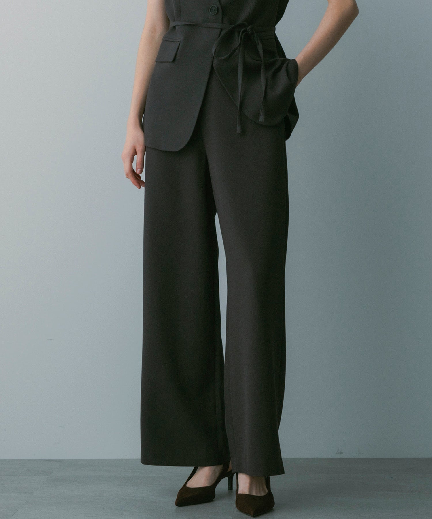 【3月中旬お届け予約商品】ハイウエスト ワイドスラックス