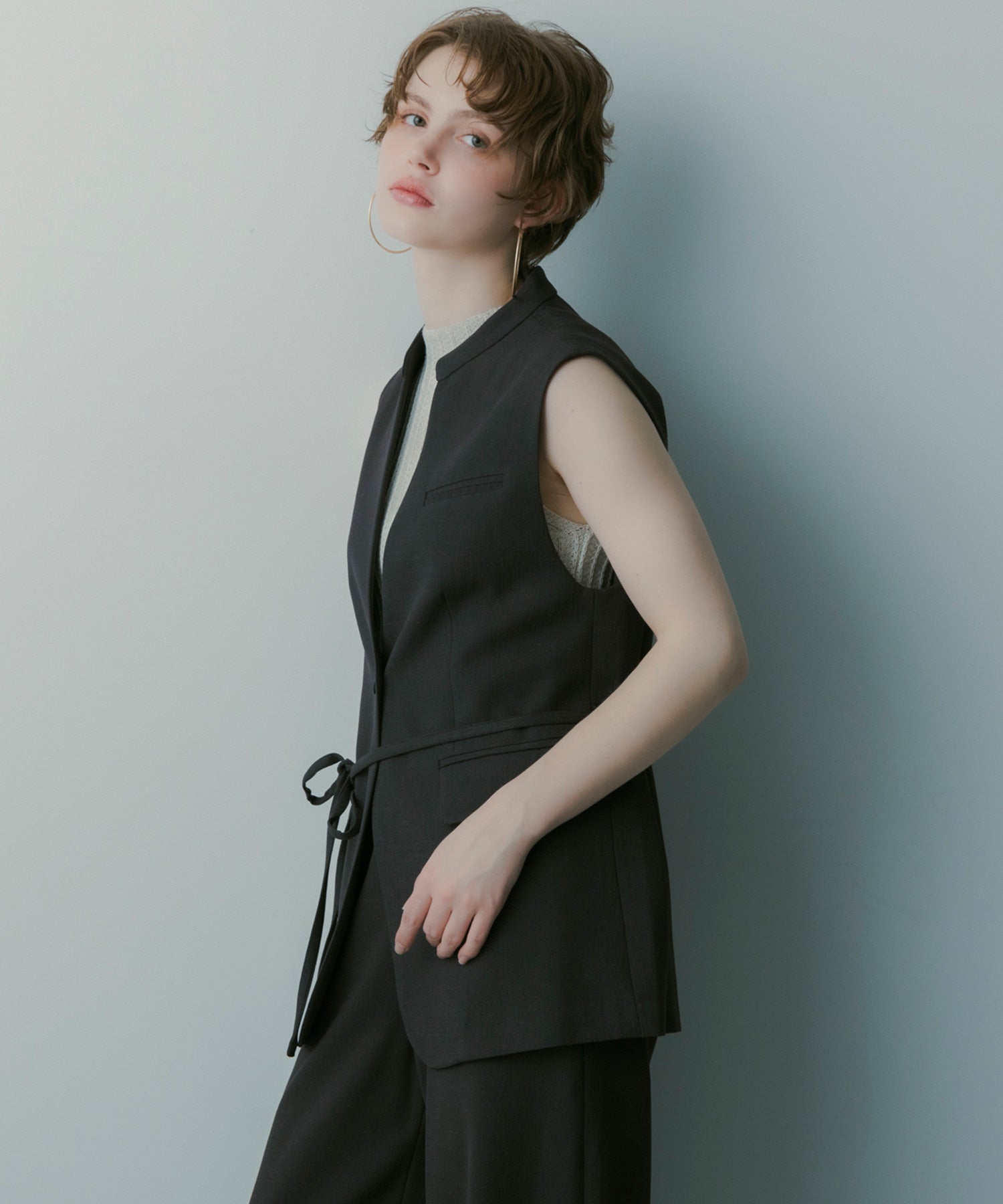 【3月中旬お届け予約商品】スタンドカラー ジレ