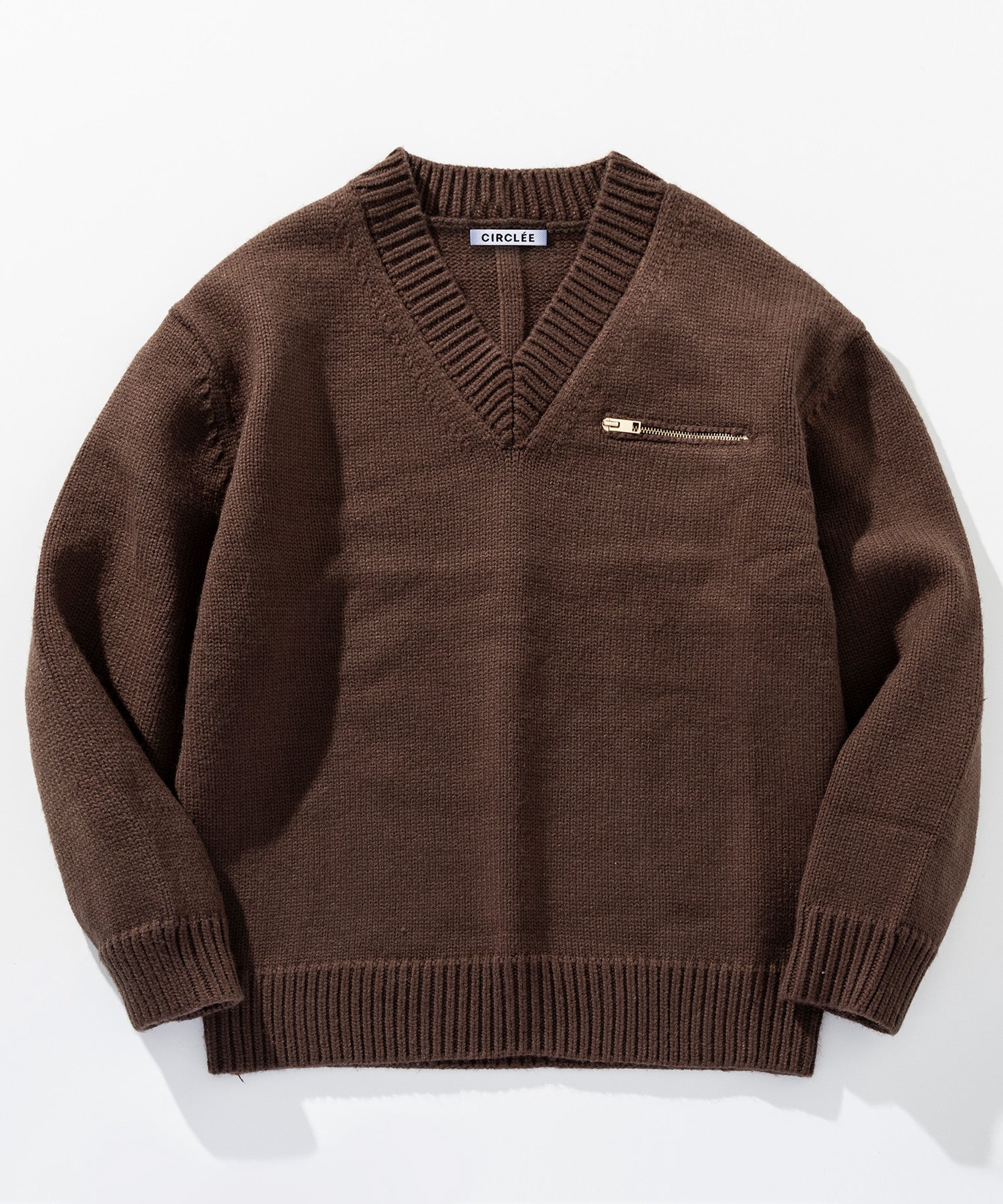 【12月上旬お届け予約商品】畦編み Vネック ジップアップニットプルオーバー