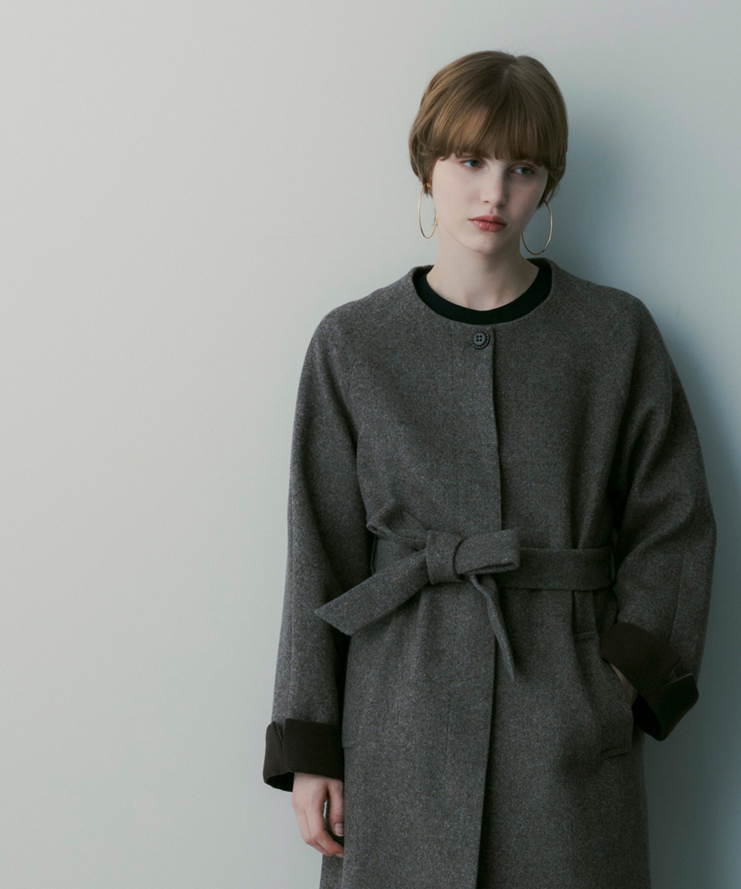 【12月中旬お届け予約商品】ヘリンボーンウールロングコート