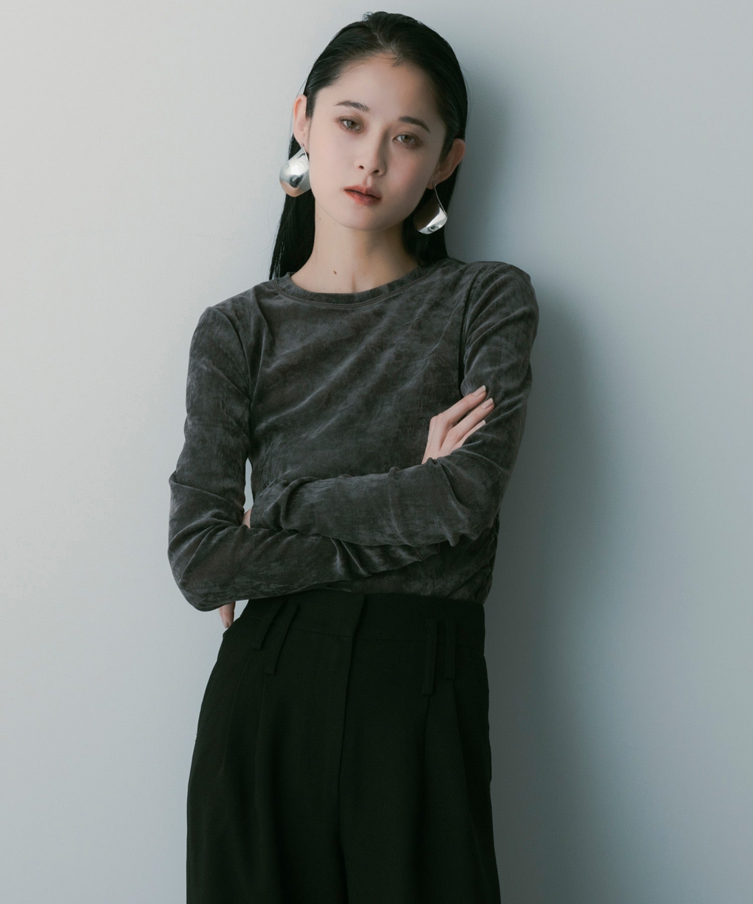 【3月中旬お届け予約商品】ロングスリーブ シアーベロアカットソー