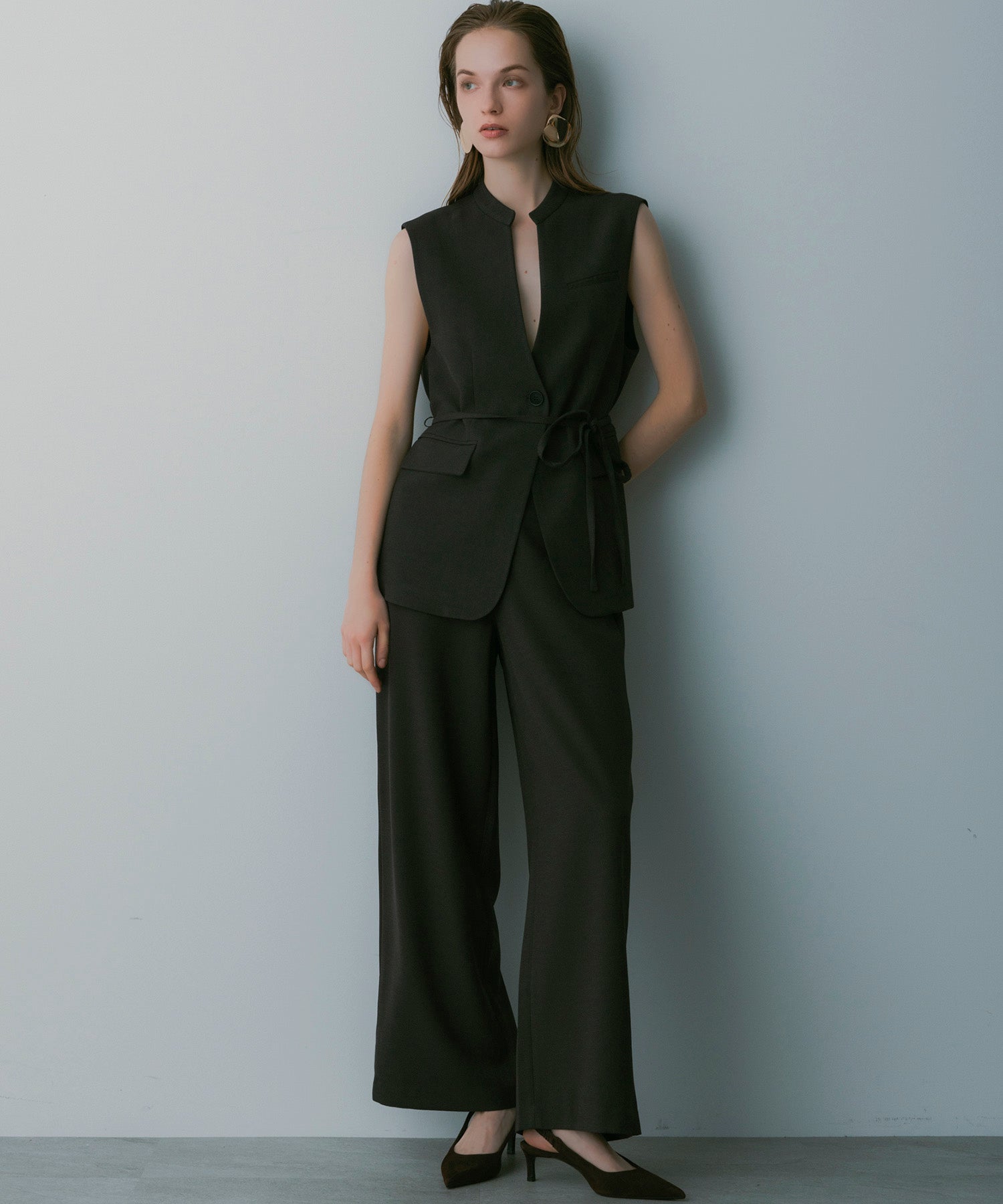 【3月中旬お届け予約商品】ハイウエスト ワイドスラックス