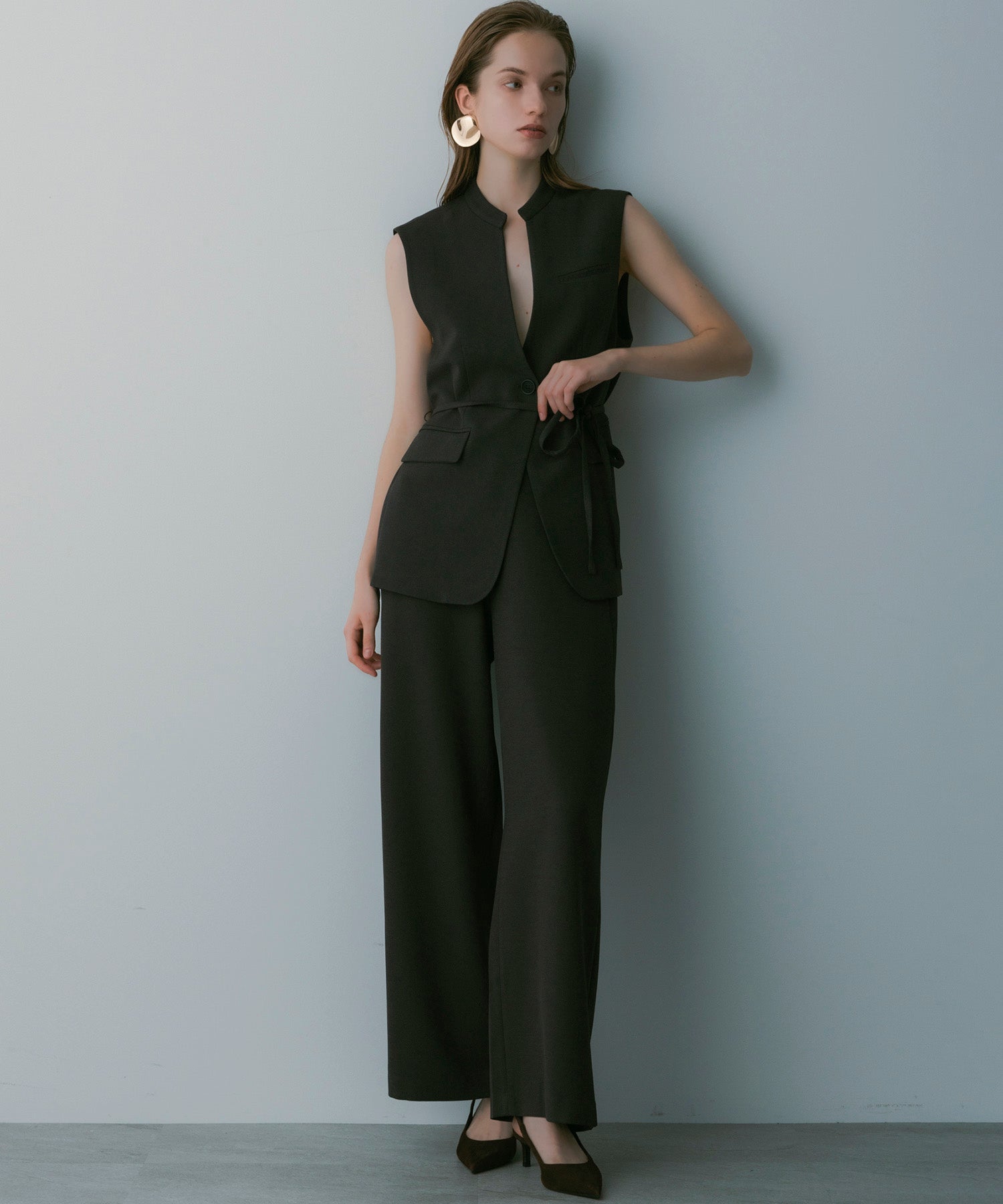 【3月中旬お届け予約商品】ハイウエスト ワイドスラックス