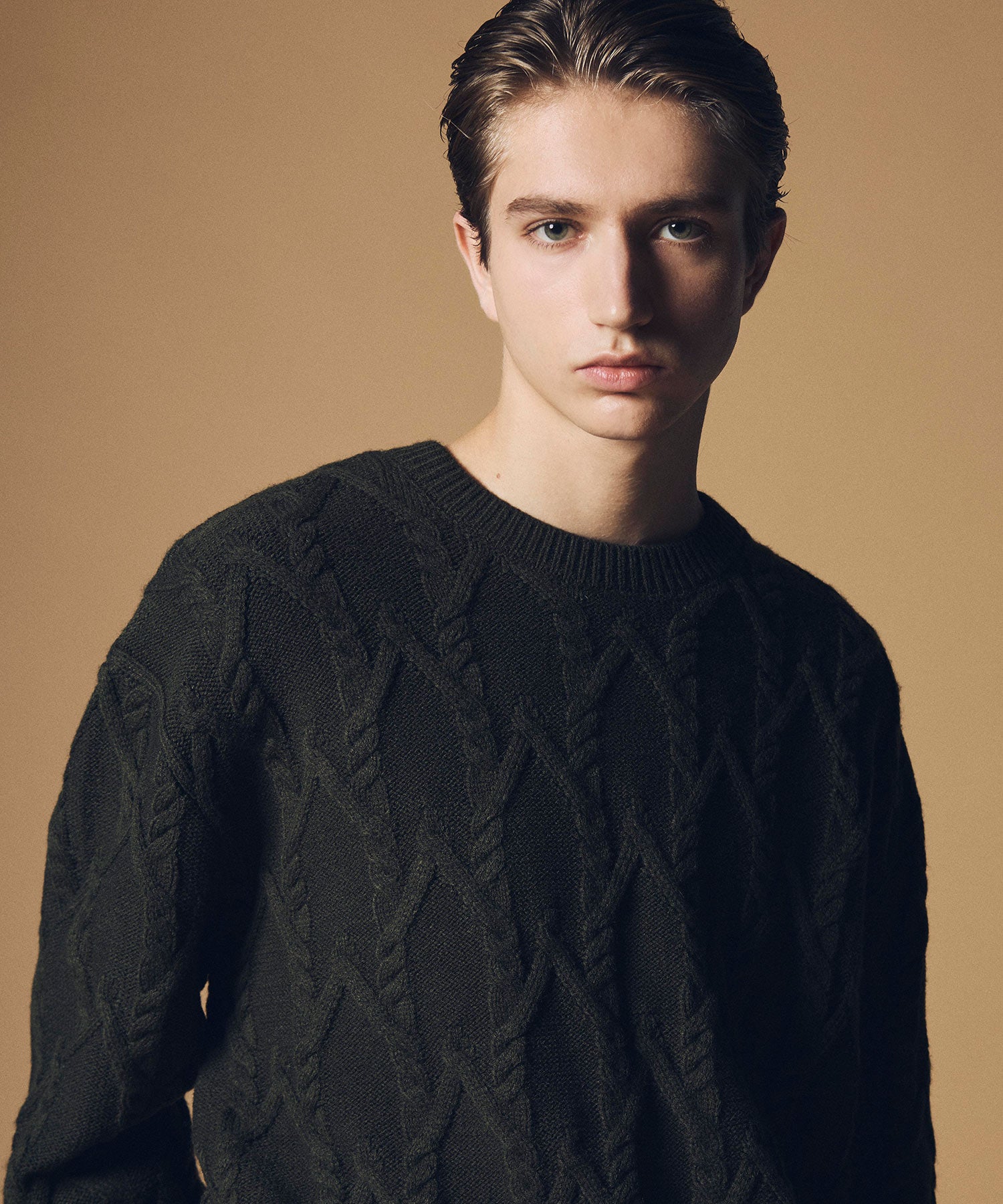 ケーブル編み クルーネックニットプルオーバー