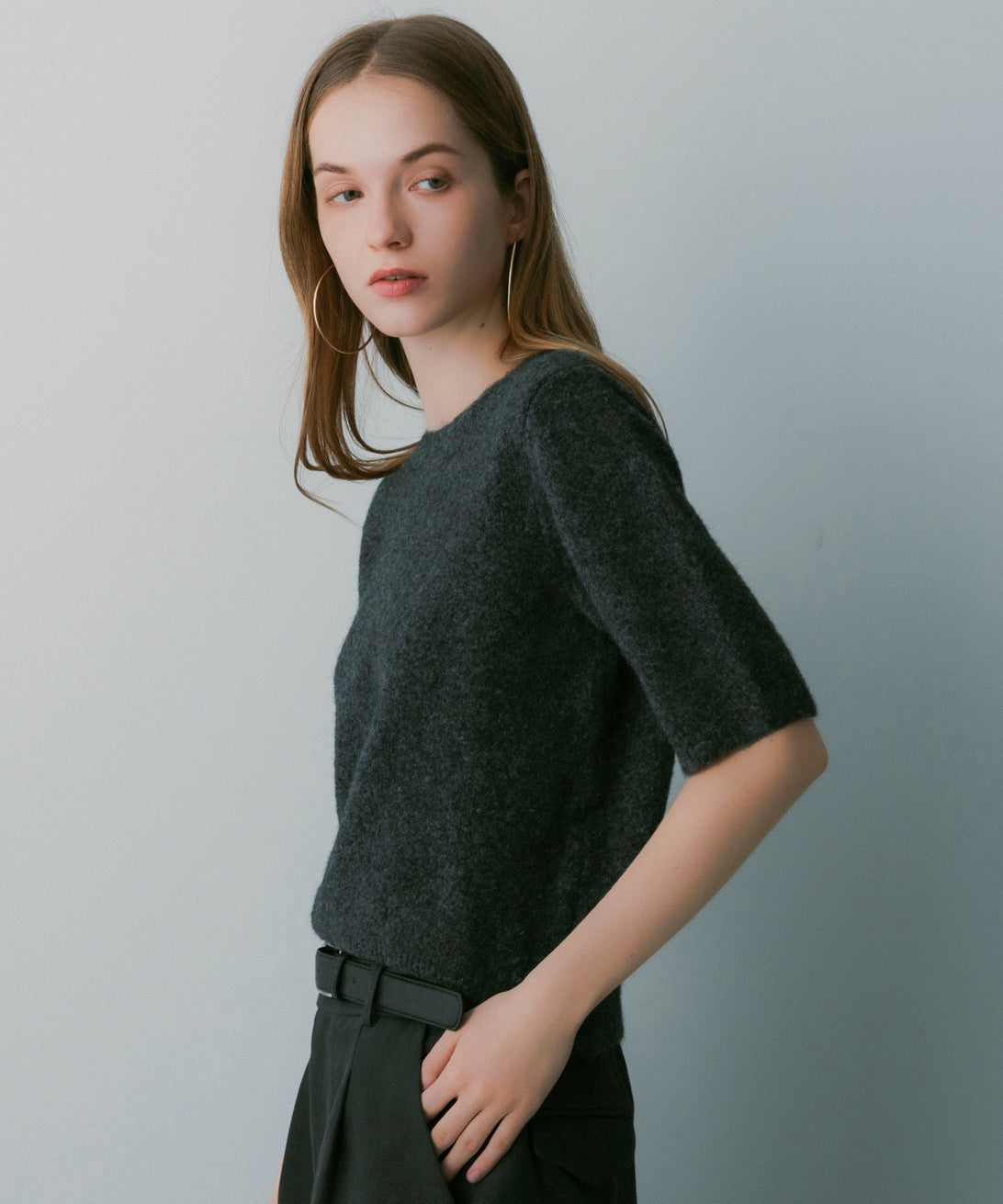 ウールブレンド ショートスリーブニット
