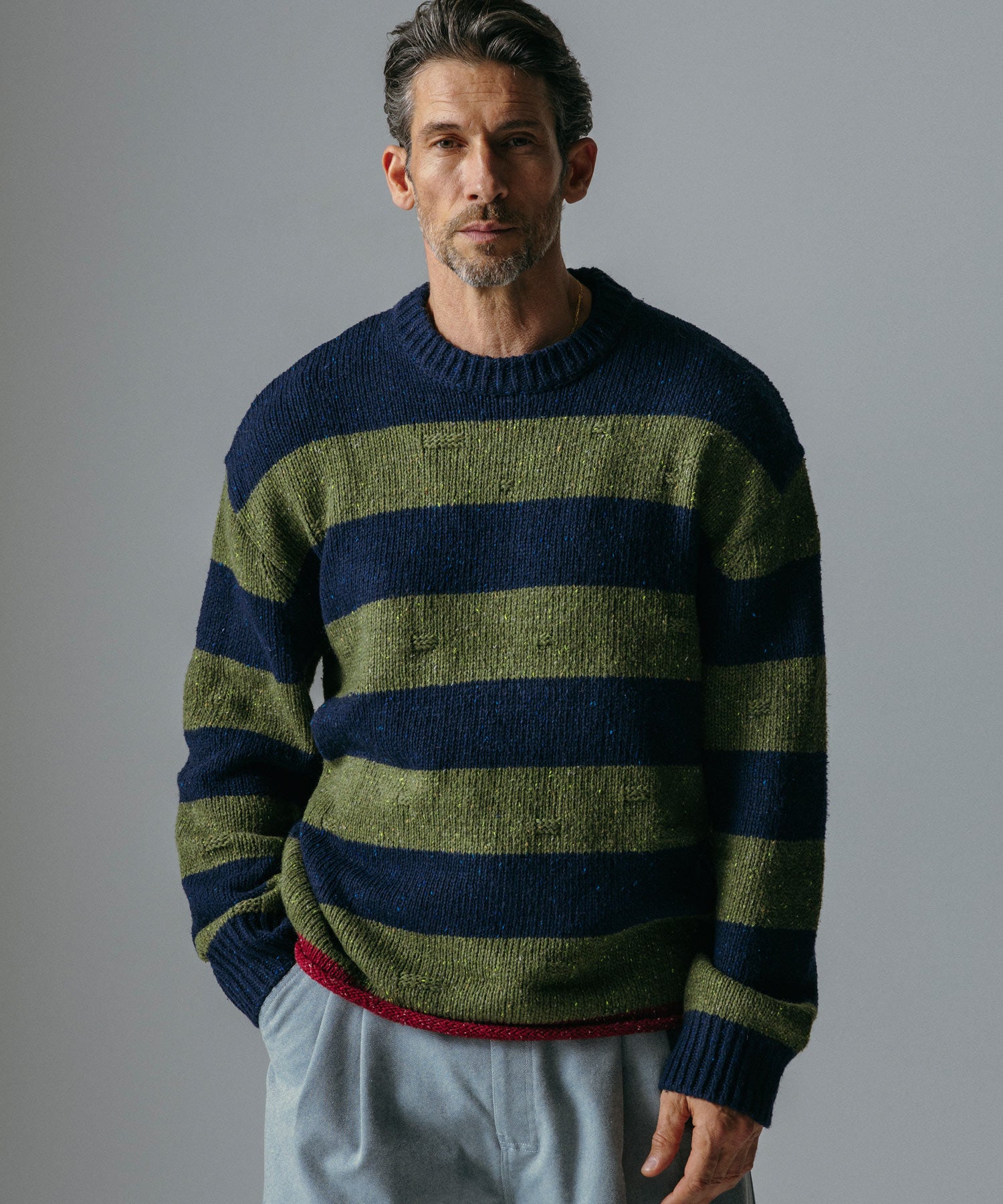 ソフトタッチ クルーネックボーダーニット