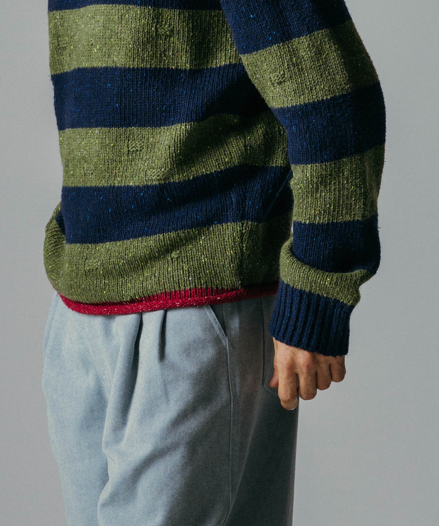 ソフトタッチ クルーネックボーダーニット