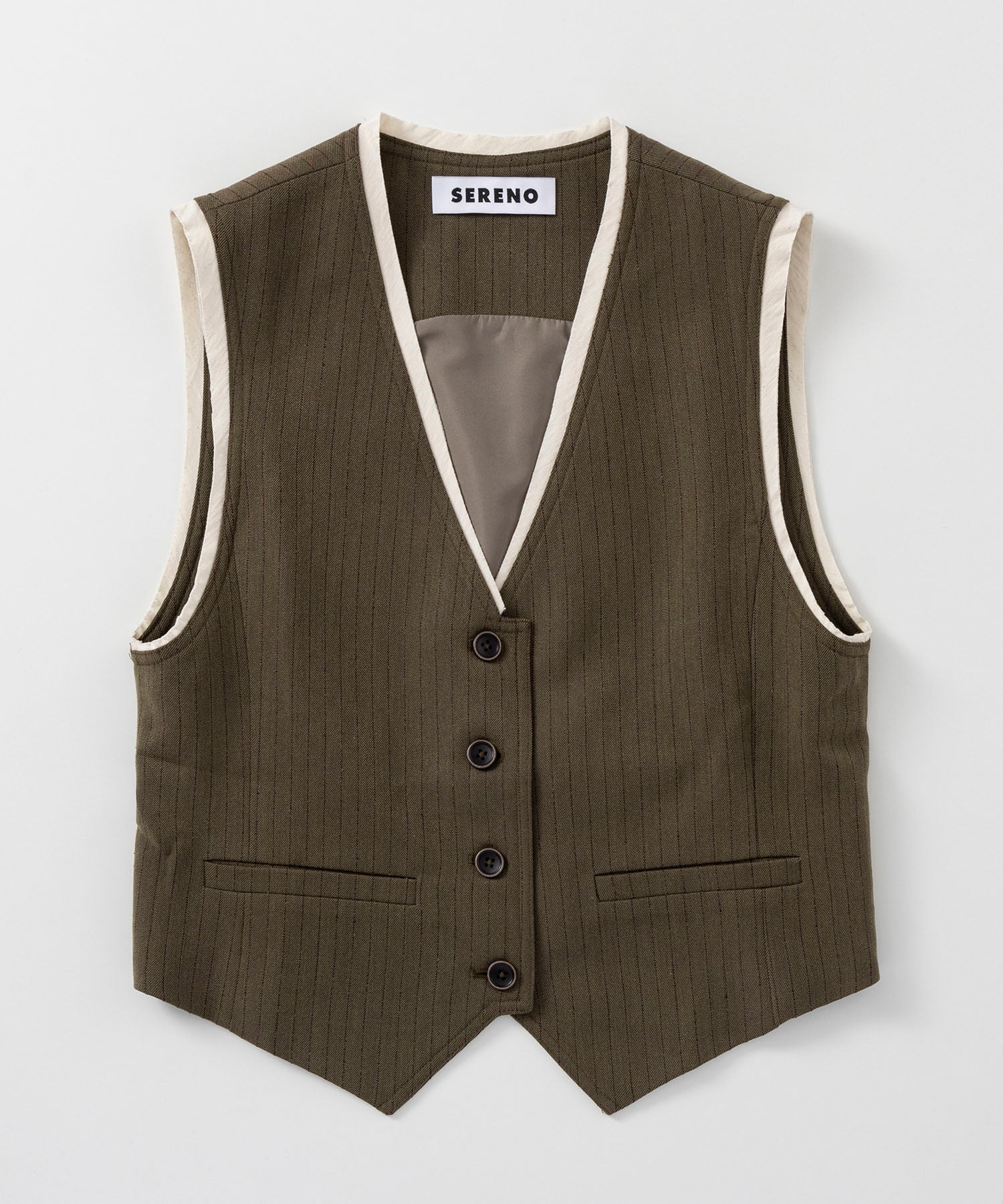 【12月中旬お届け予約商品】ストライプパイピングジレ