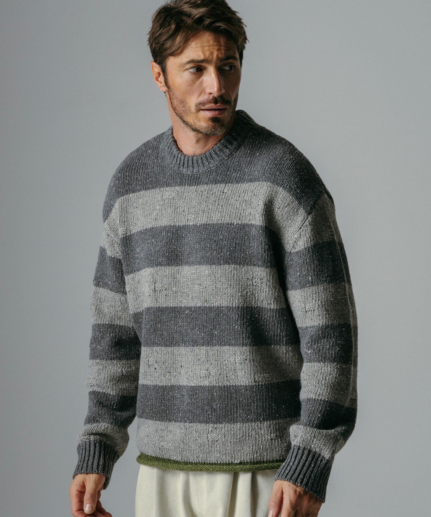 ソフトタッチ クルーネックボーダーニット