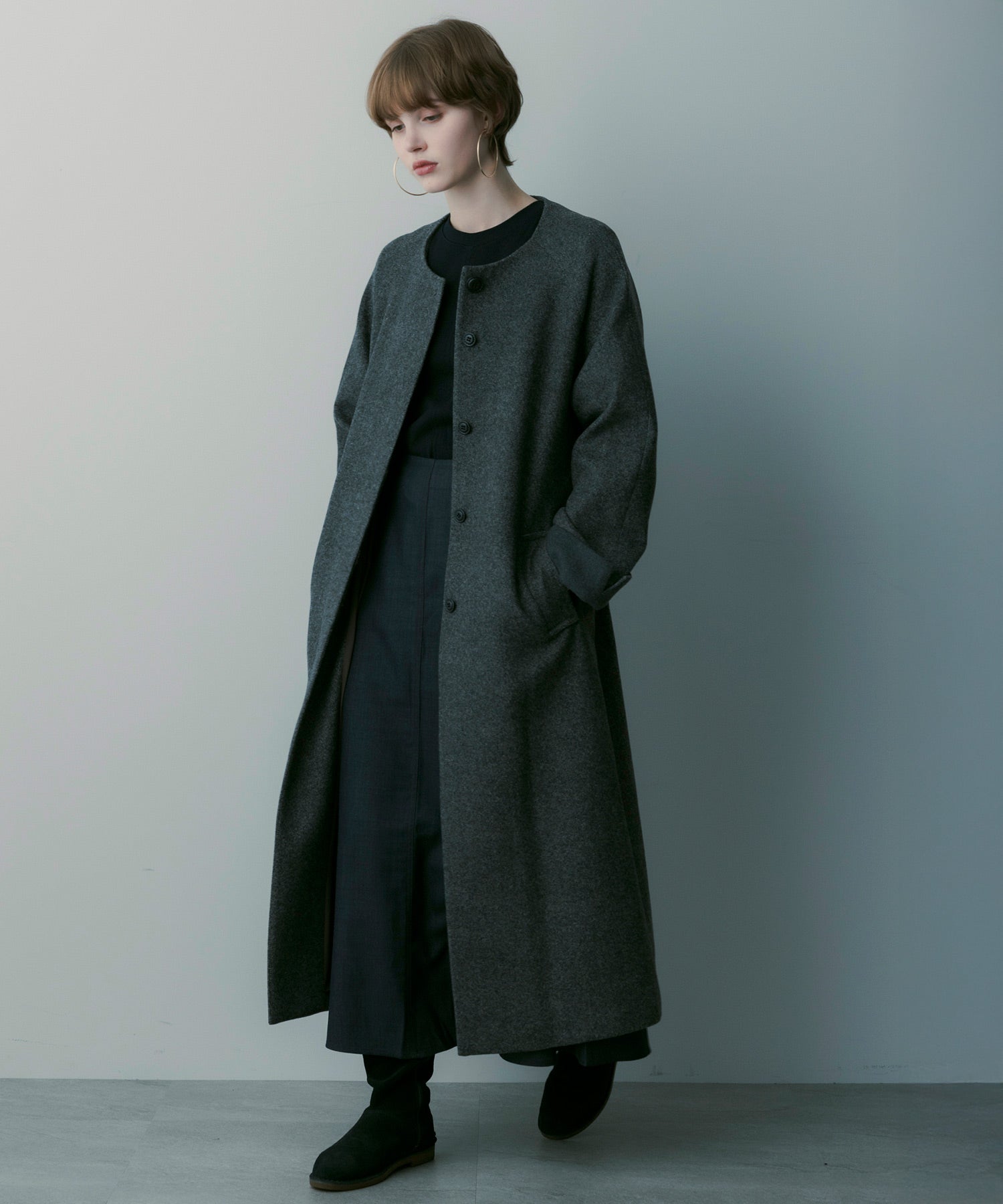 【12月中旬お届け予約商品】ヘリンボーンウールロングコート