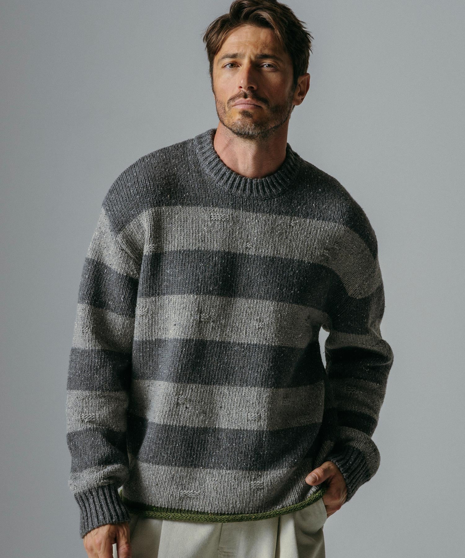 ソフトタッチ クルーネックボーダーニット