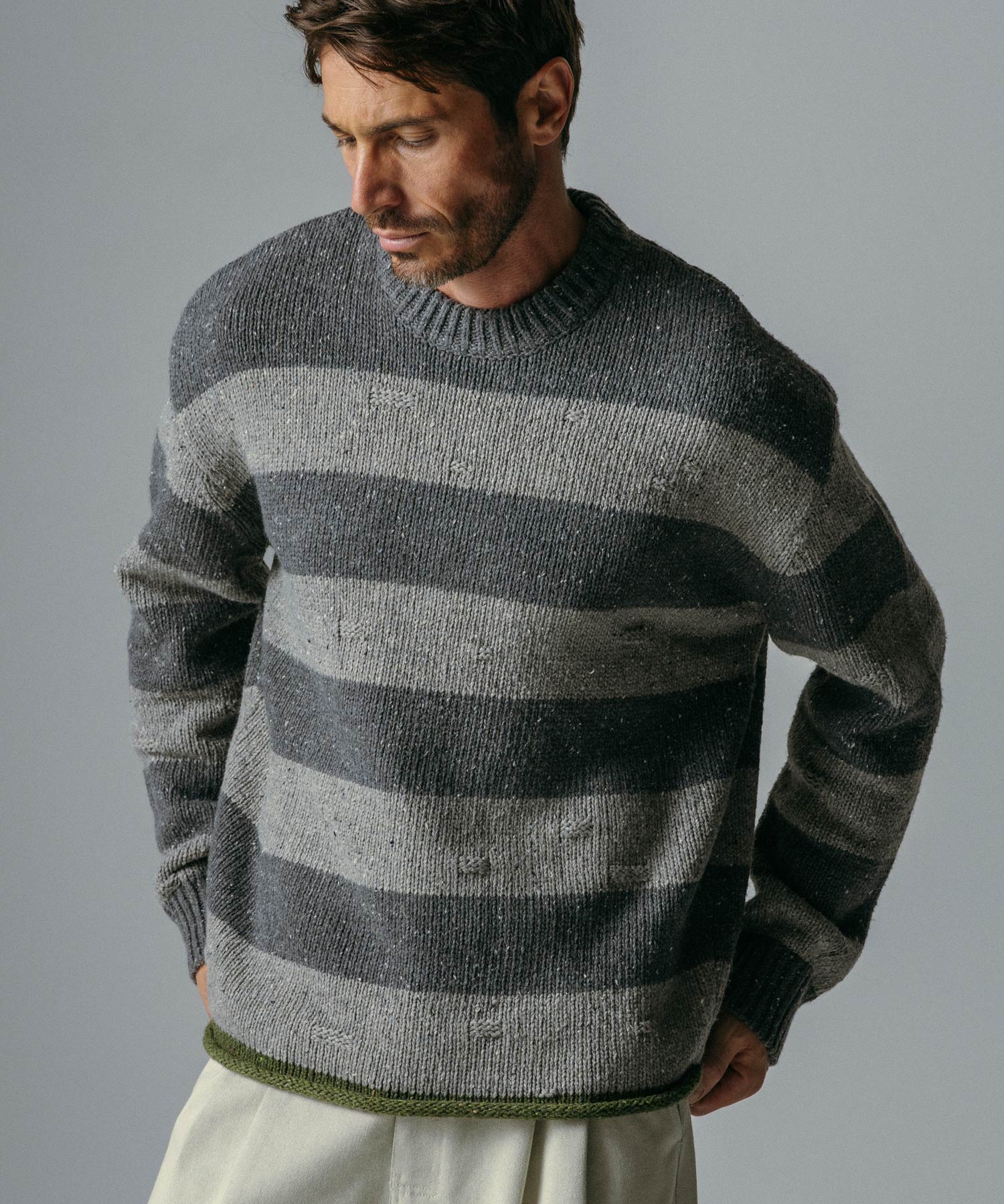 ソフトタッチ クルーネックボーダーニット