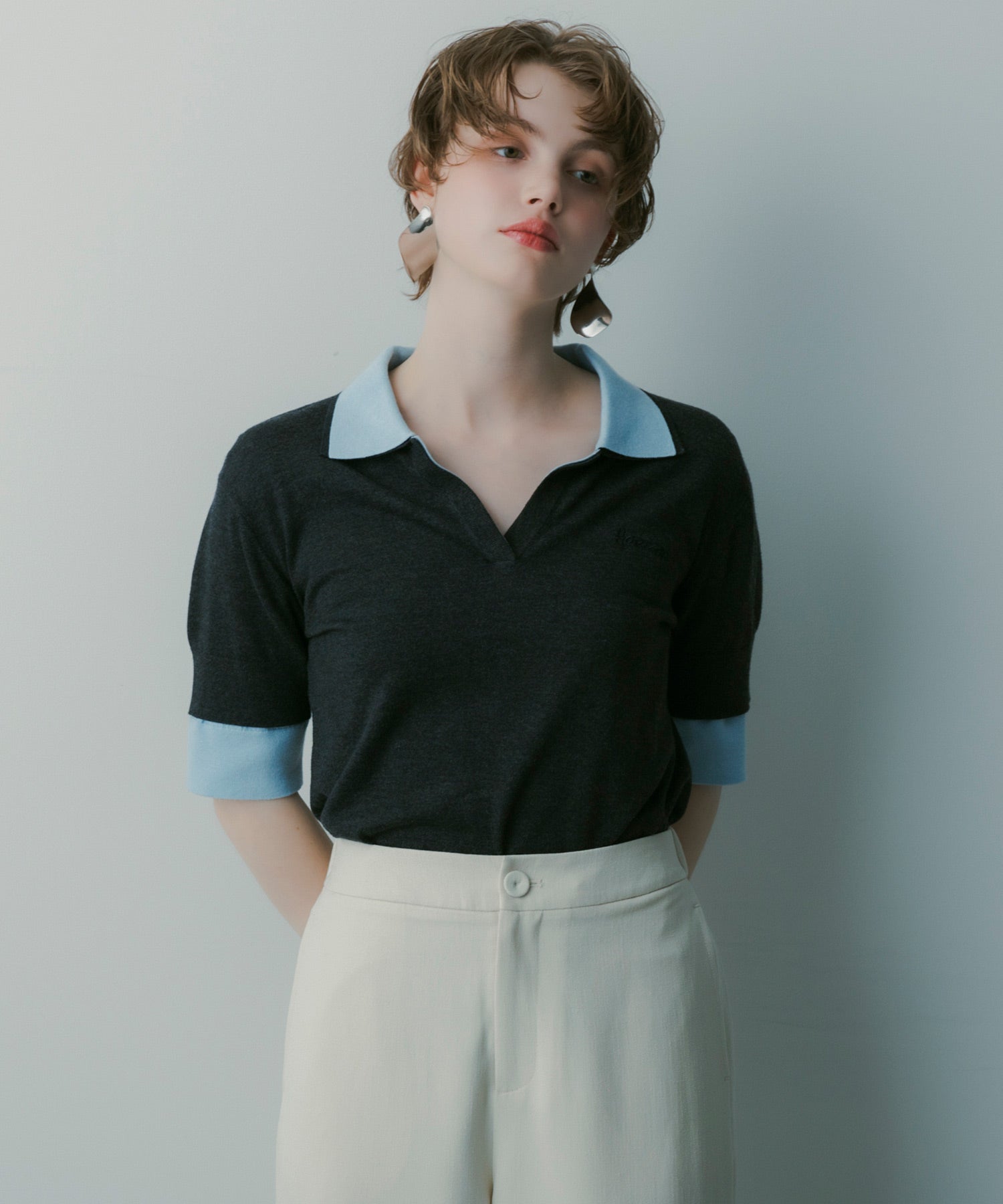 レイヤードカラー ニットシャツ