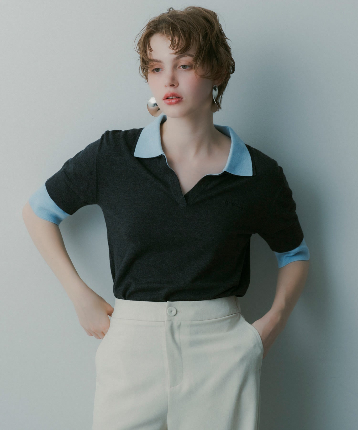 レイヤードカラー ニットシャツ