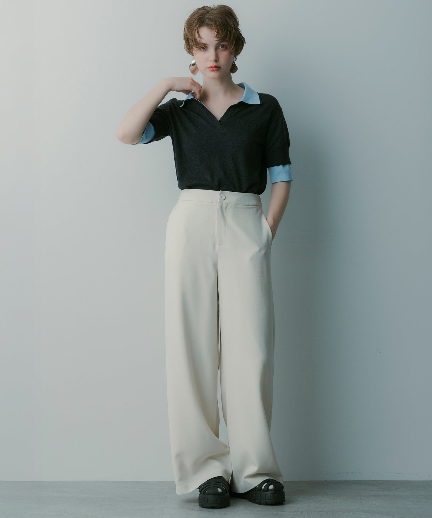 レイヤードカラー ニットシャツ