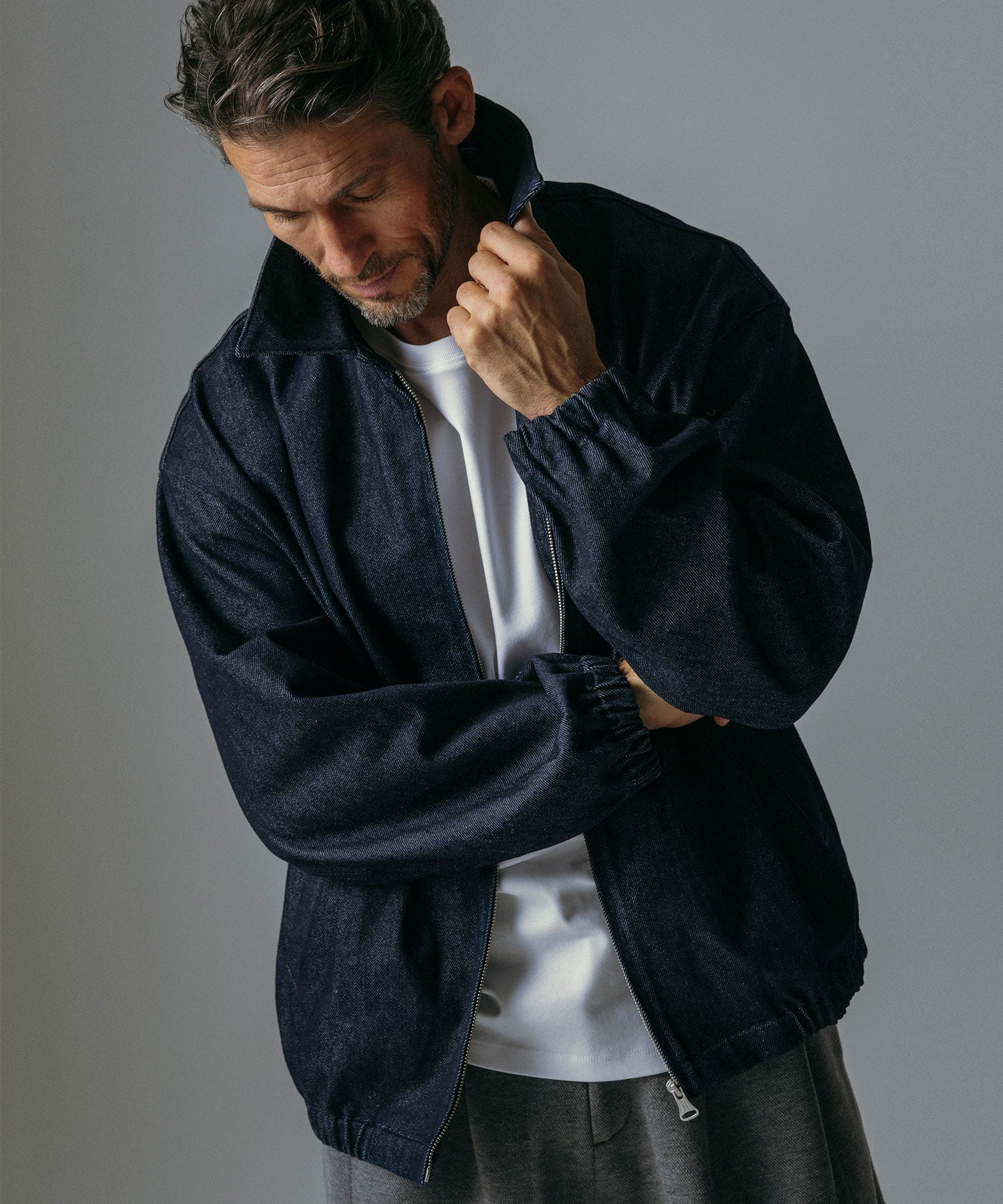 オープンカラー ジップアップブルゾン