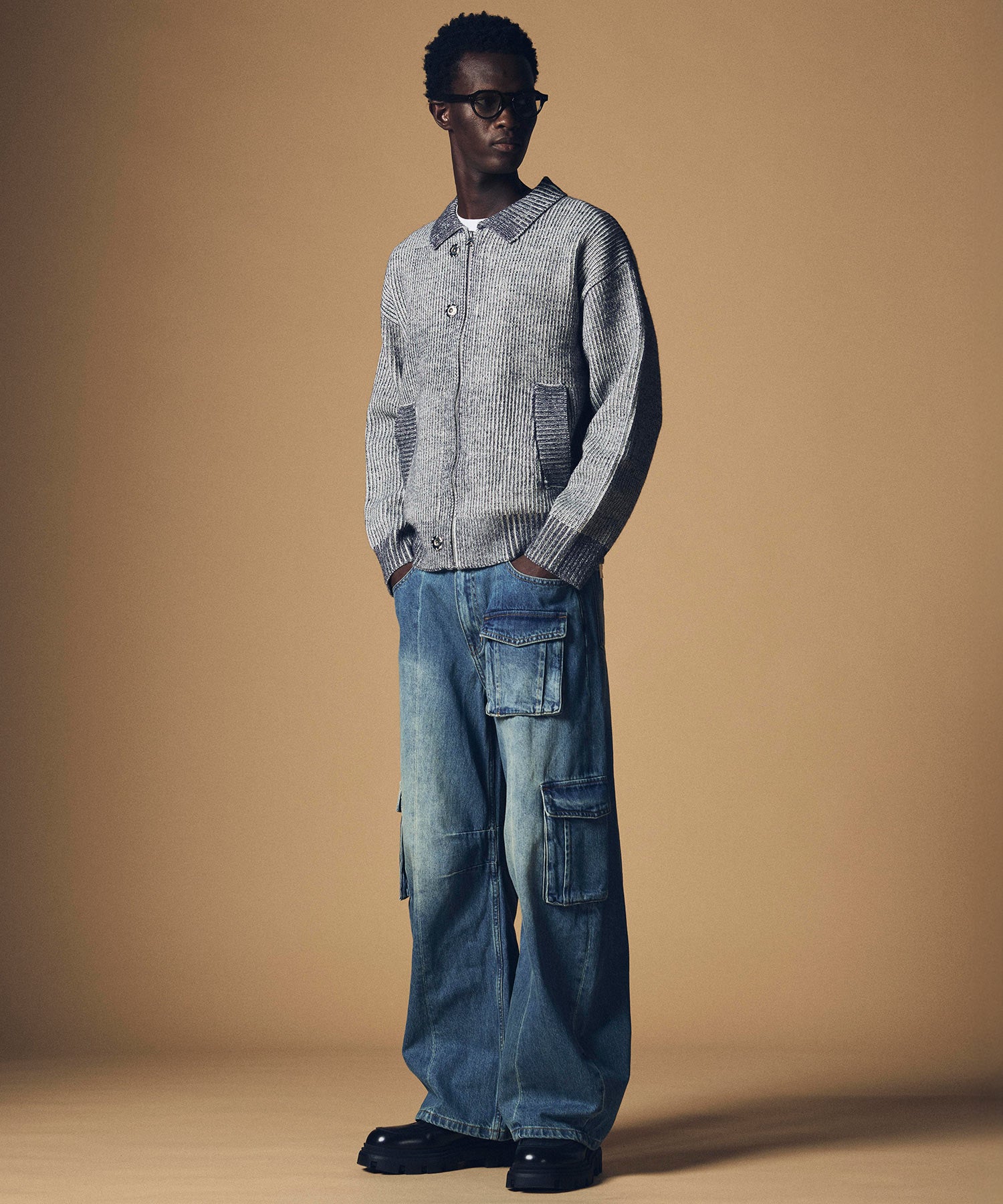 カーゴバルーン コットンデニムワイドパンツ