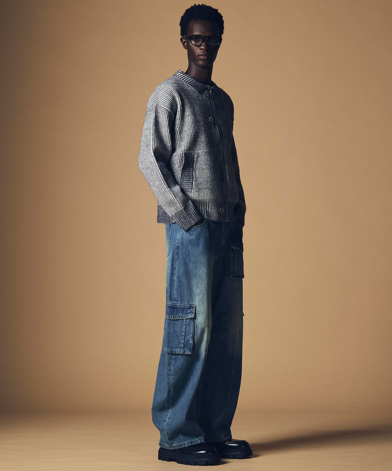 カーゴバルーン コットンデニムワイドパンツ