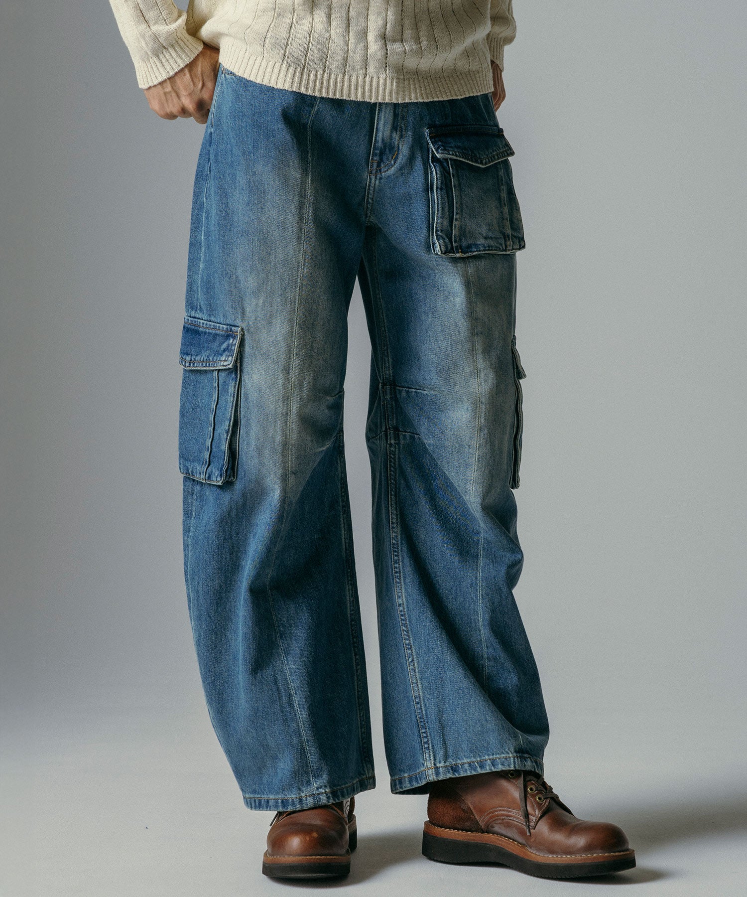 カーゴバルーン コットンデニムワイドパンツ