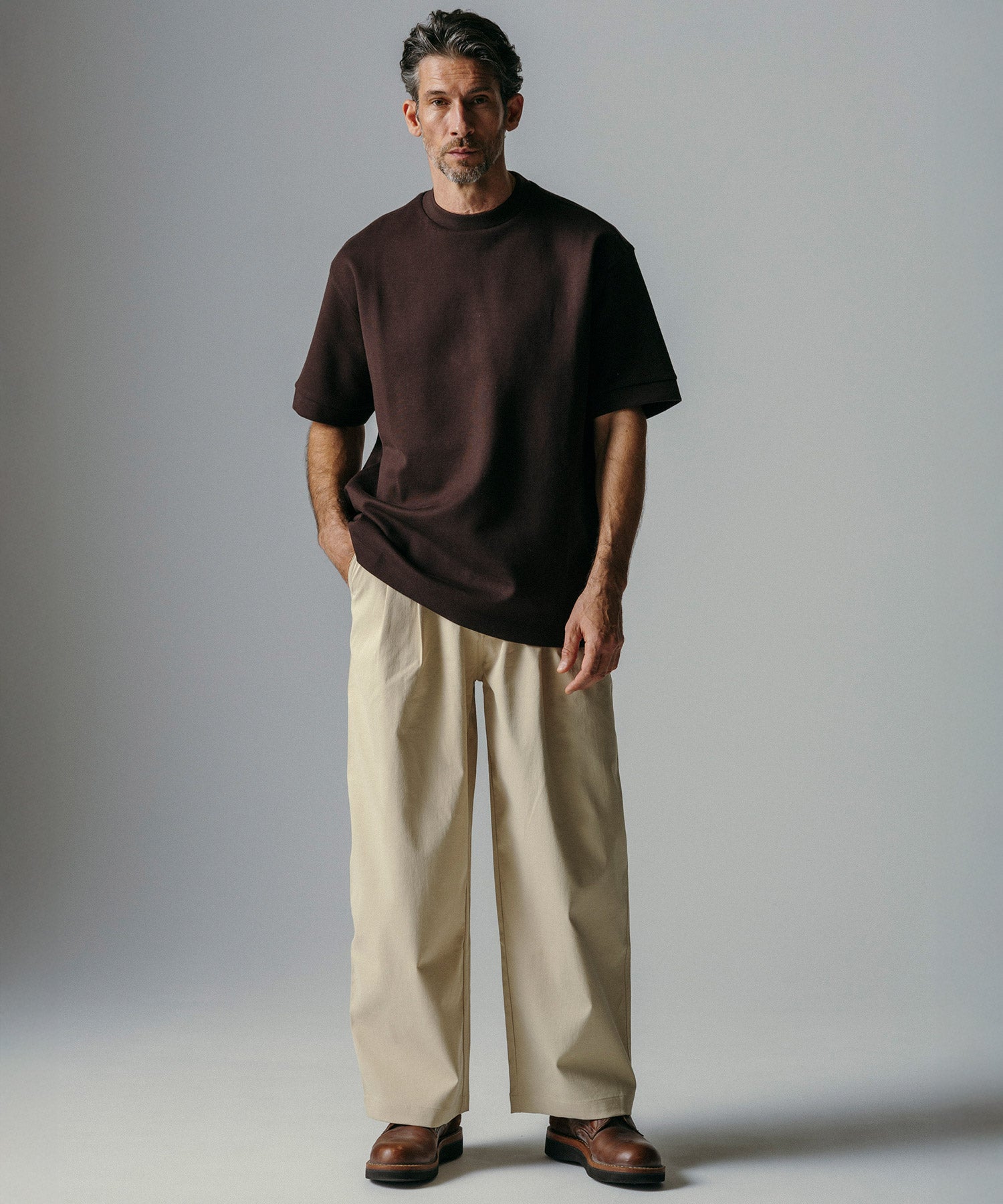 ハイウエスト ワンプリーツワイドパンツ