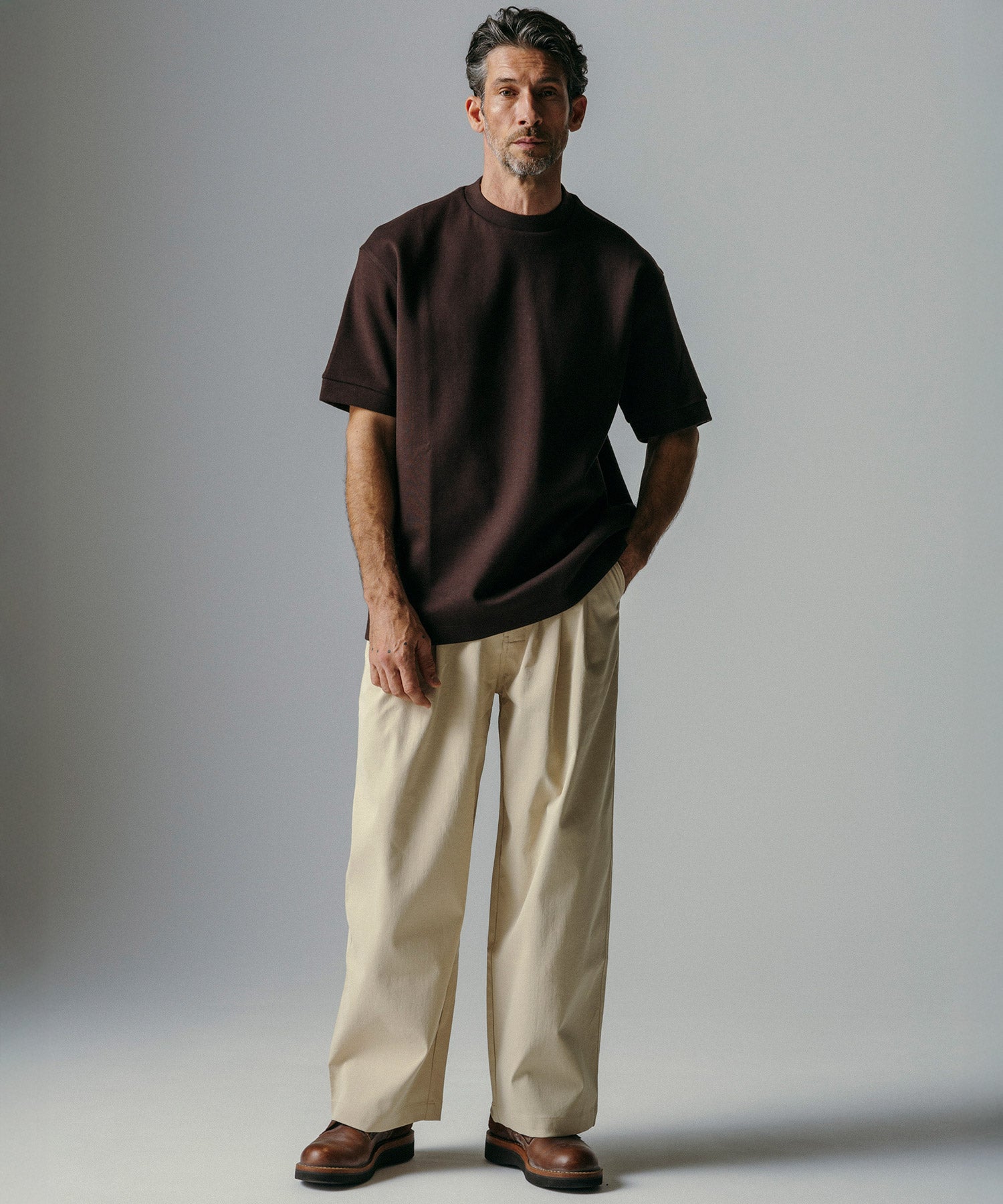 ハイウエスト ワンプリーツワイドパンツ