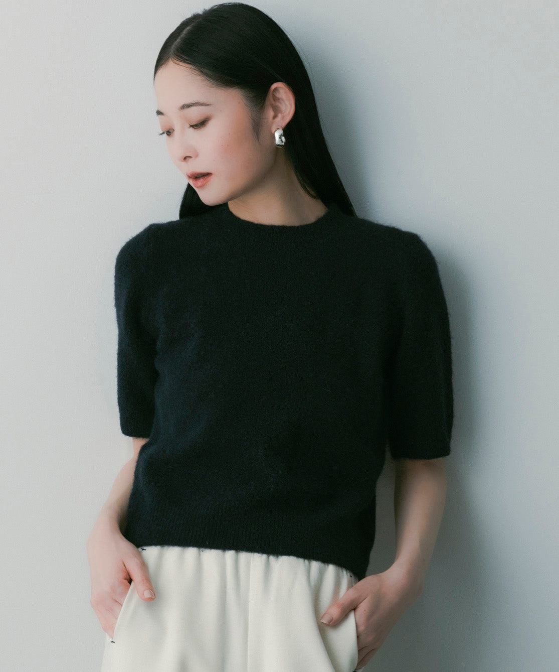 ウールブレンド ショートスリーブニット