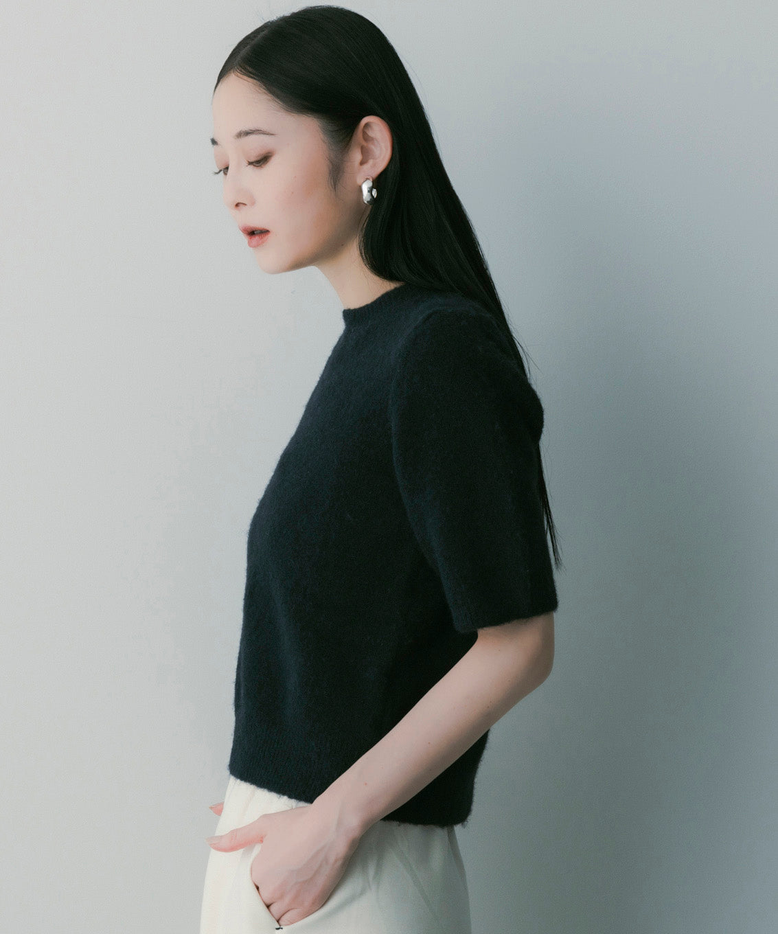 ウールブレンド ショートスリーブニット