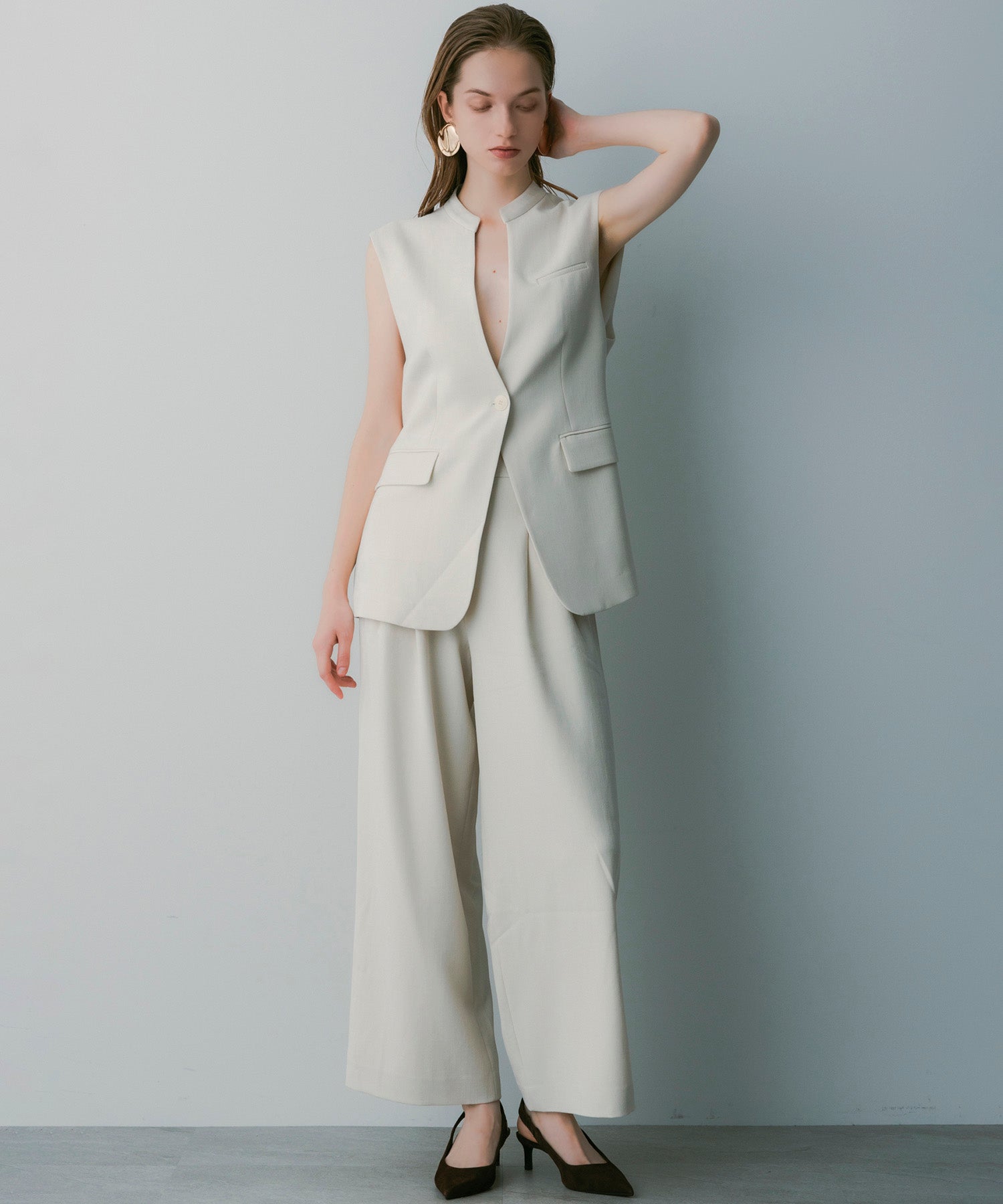 【3月中旬お届け予約商品】ハイウエスト ワイドスラックス