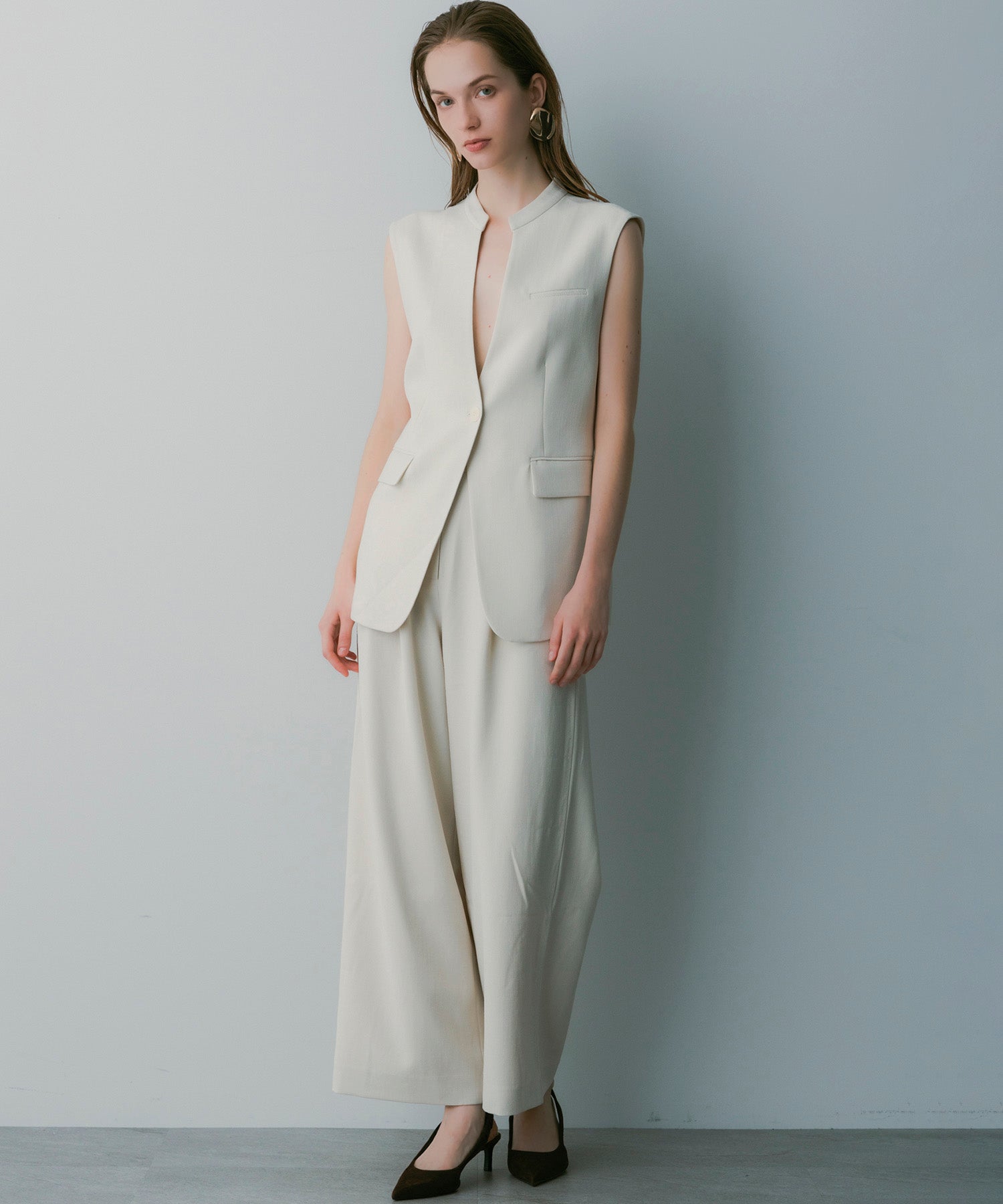 【3月中旬お届け予約商品】ハイウエスト ワイドスラックス